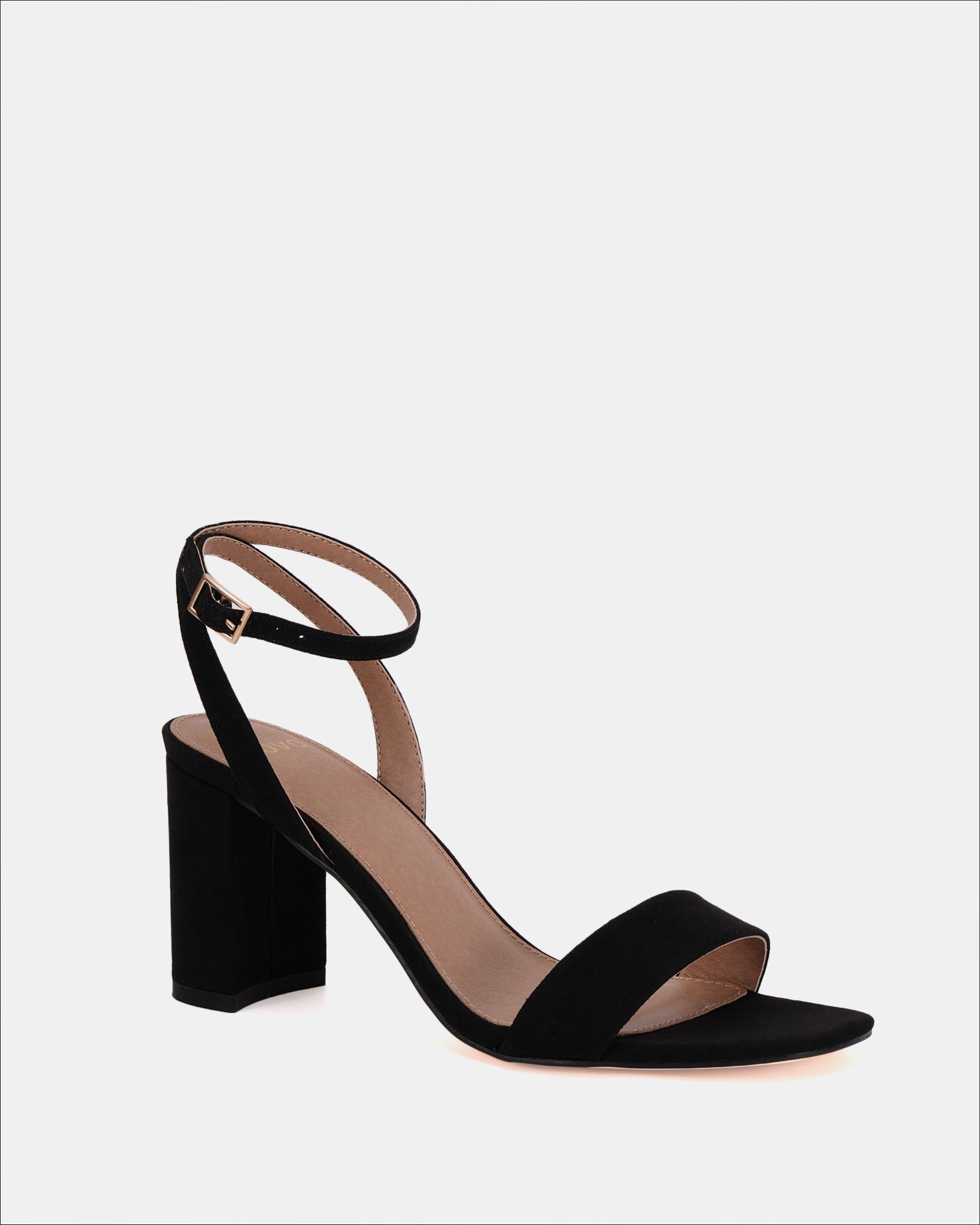 Wide Fit MARTINEZ Black Faux Suede Block Heel Sandal