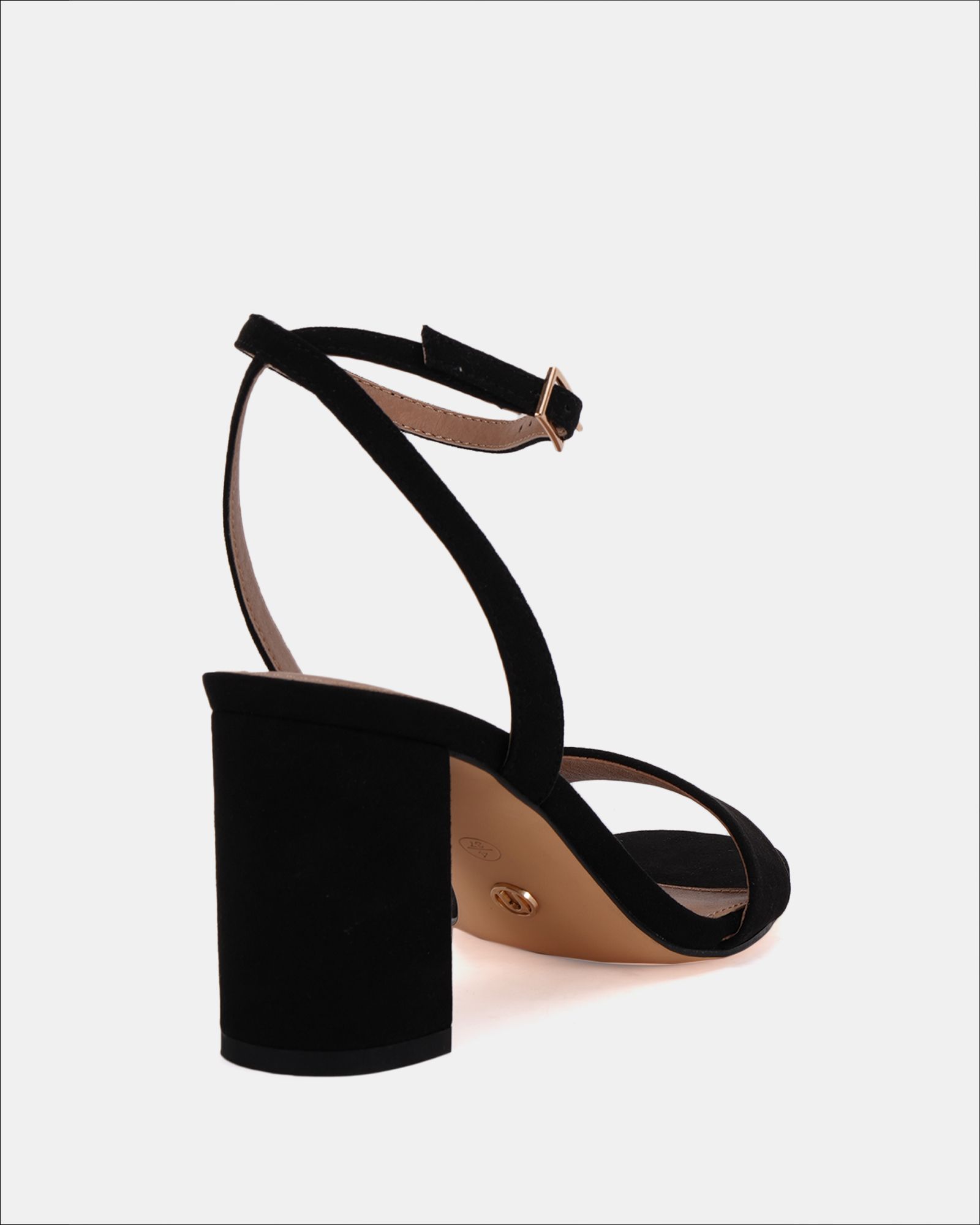 Wide Fit MARTINEZ Black Faux Suede Block Heel Sandal