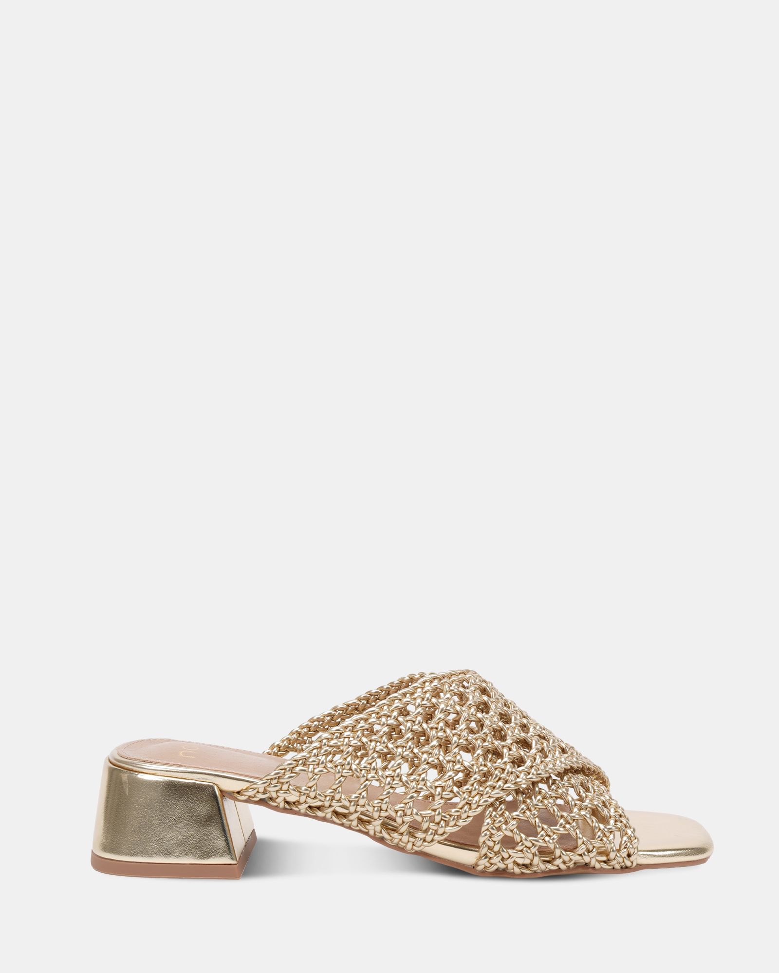 MILLY Gold Woven Block Heel Mule