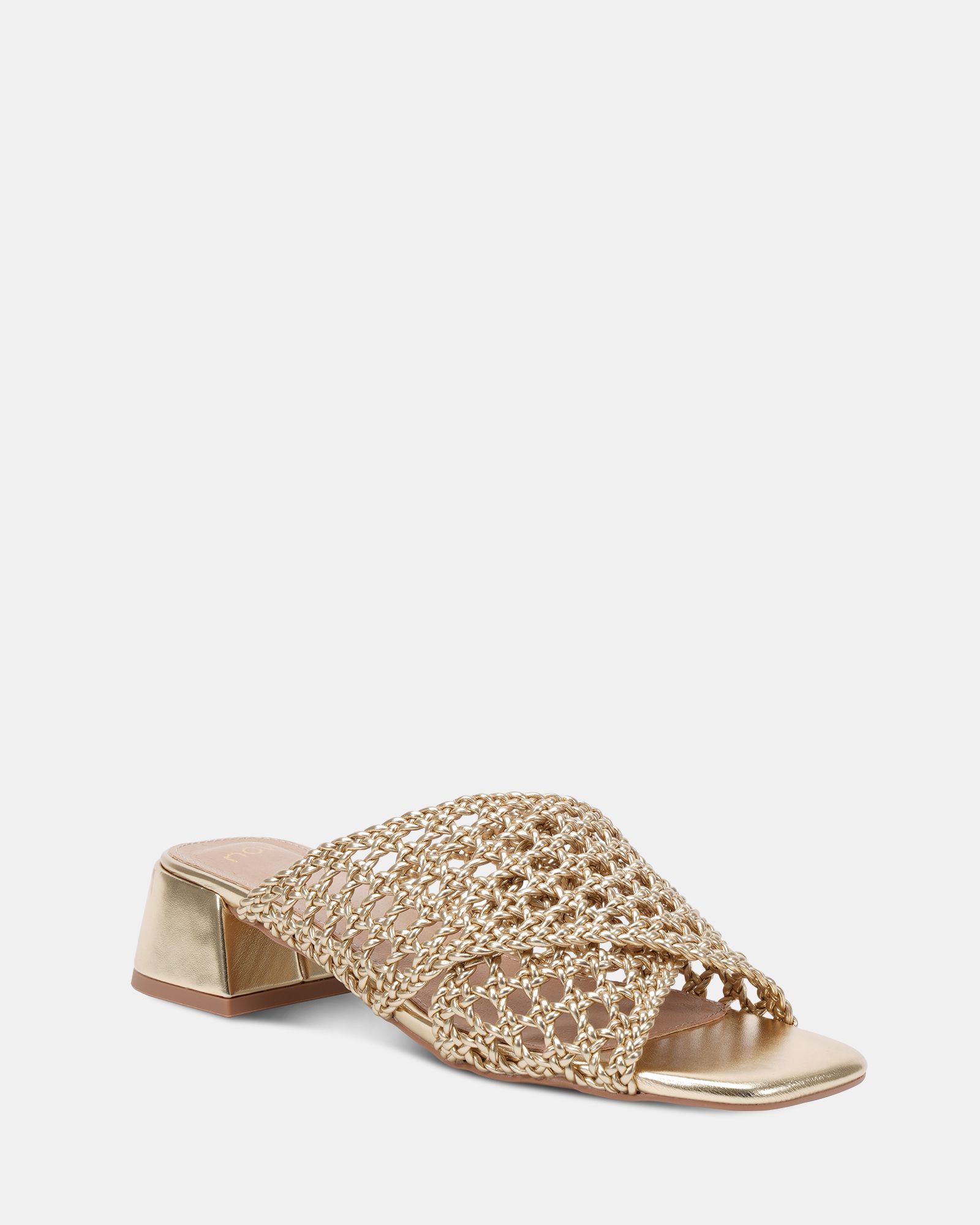 MILLY Gold Woven Block Heel Mule