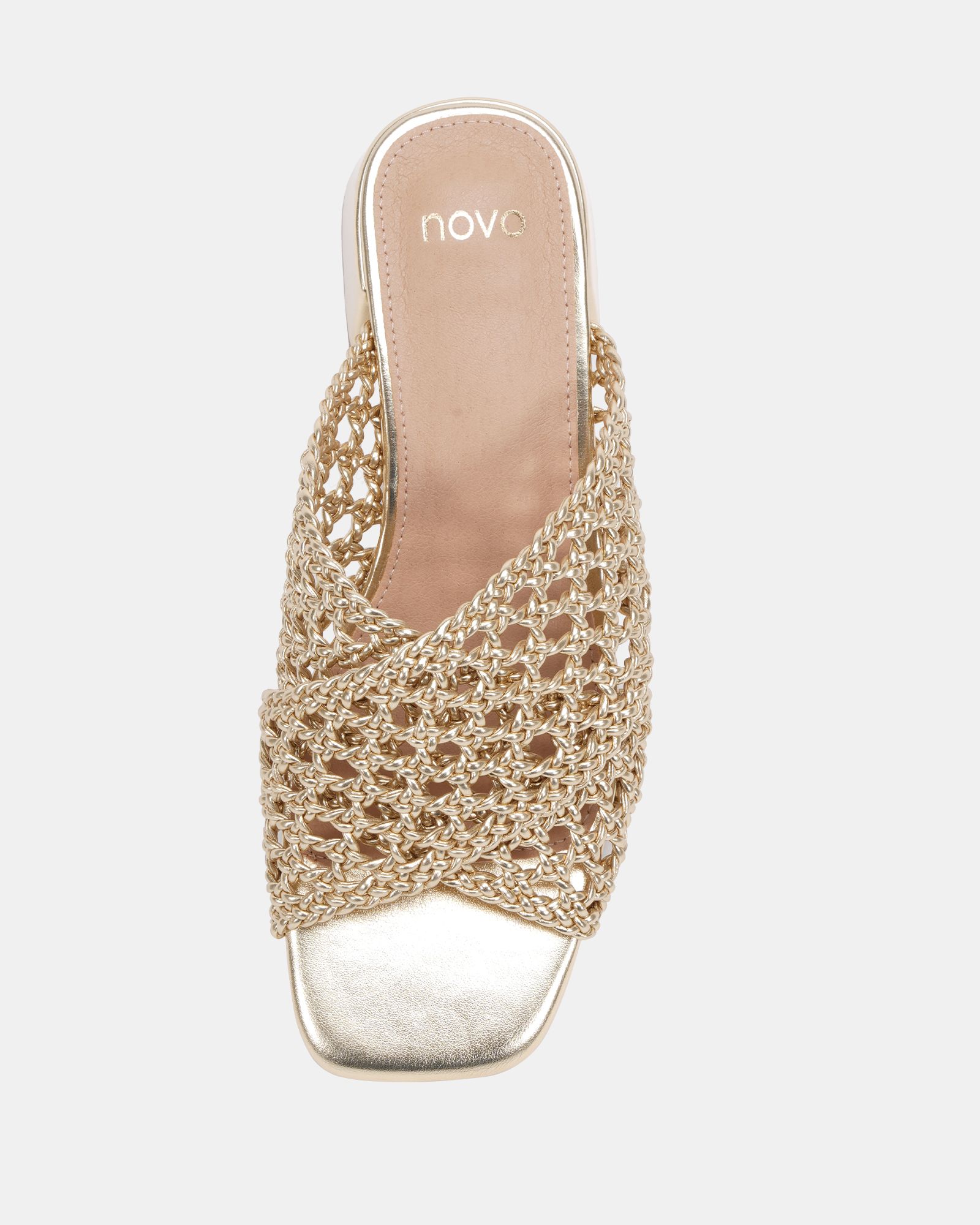 MILLY Gold Woven Block Heel Mule