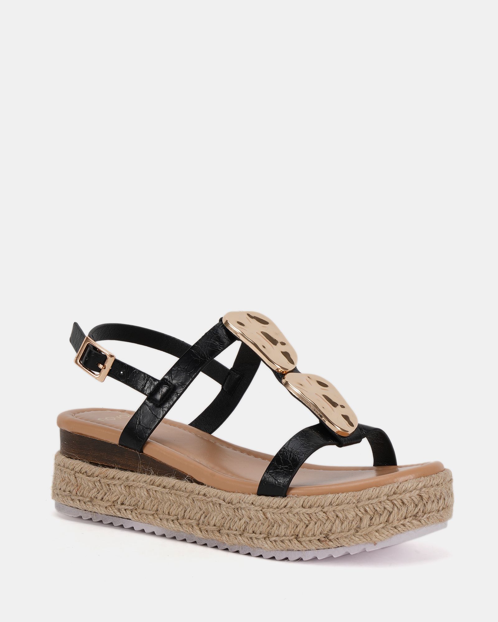 WIDE FIT SASKIA Black Hardware Detail Espadrille Flatform San