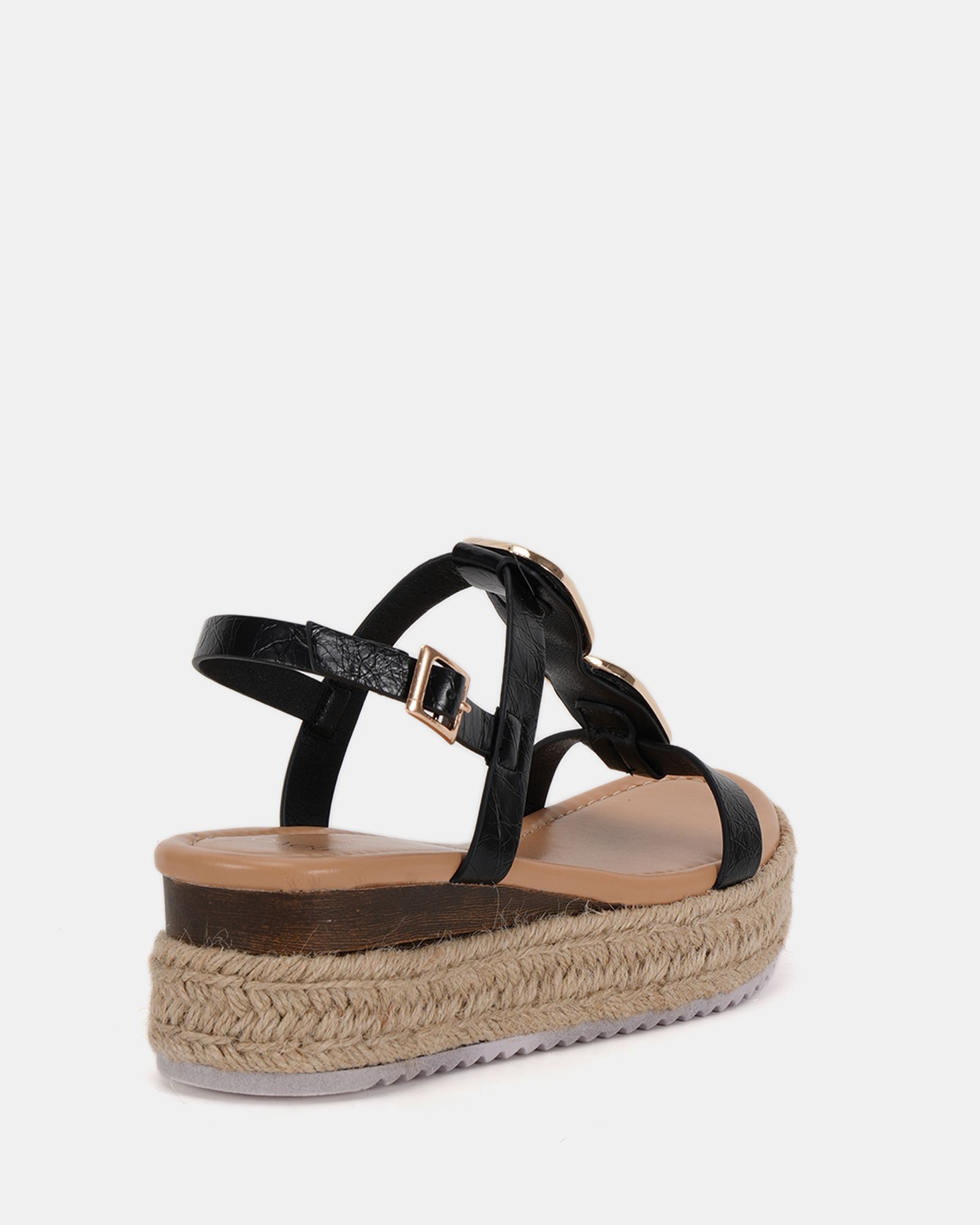 SASKIA Black Hardware Detail Espadrille Flatform Sandal