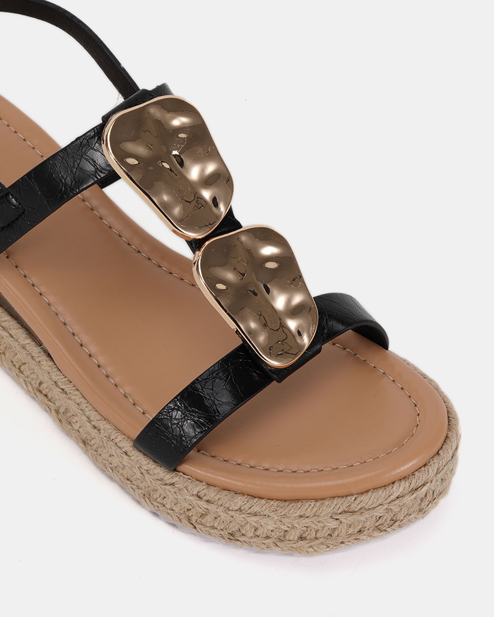 WIDE FIT SASKIA Black Hardware Detail Espadrille Flatform San