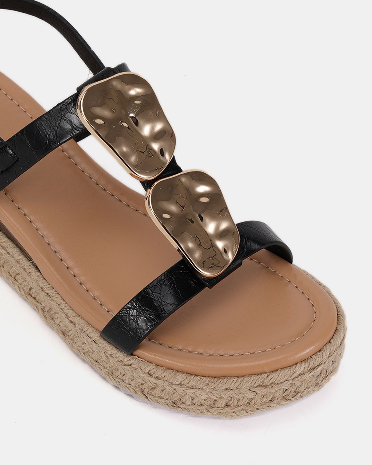 SASKIA Black Hardware Detail Espadrille Flatform Sandal