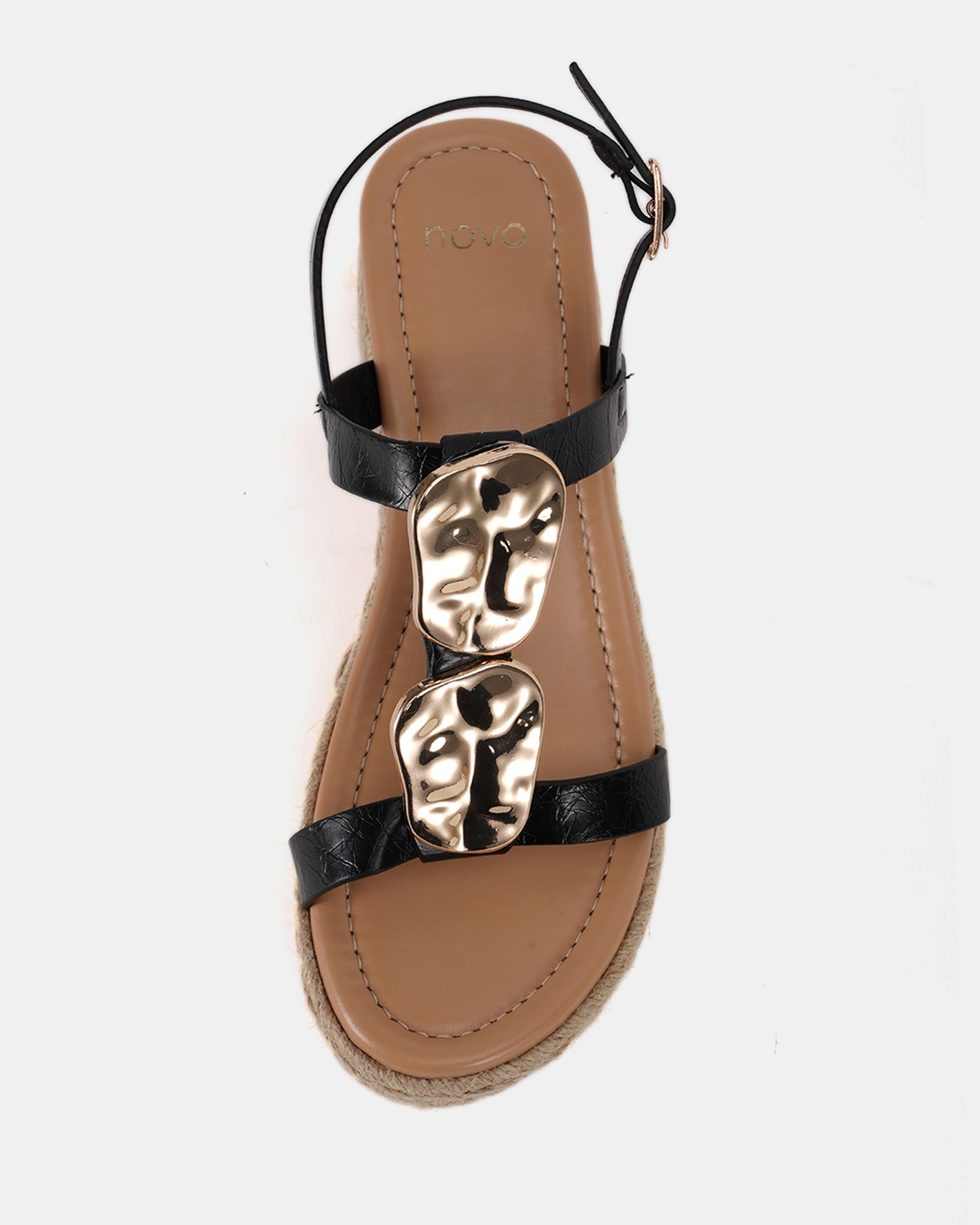 SASKIA Black Hardware Detail Espadrille Flatform Sandal