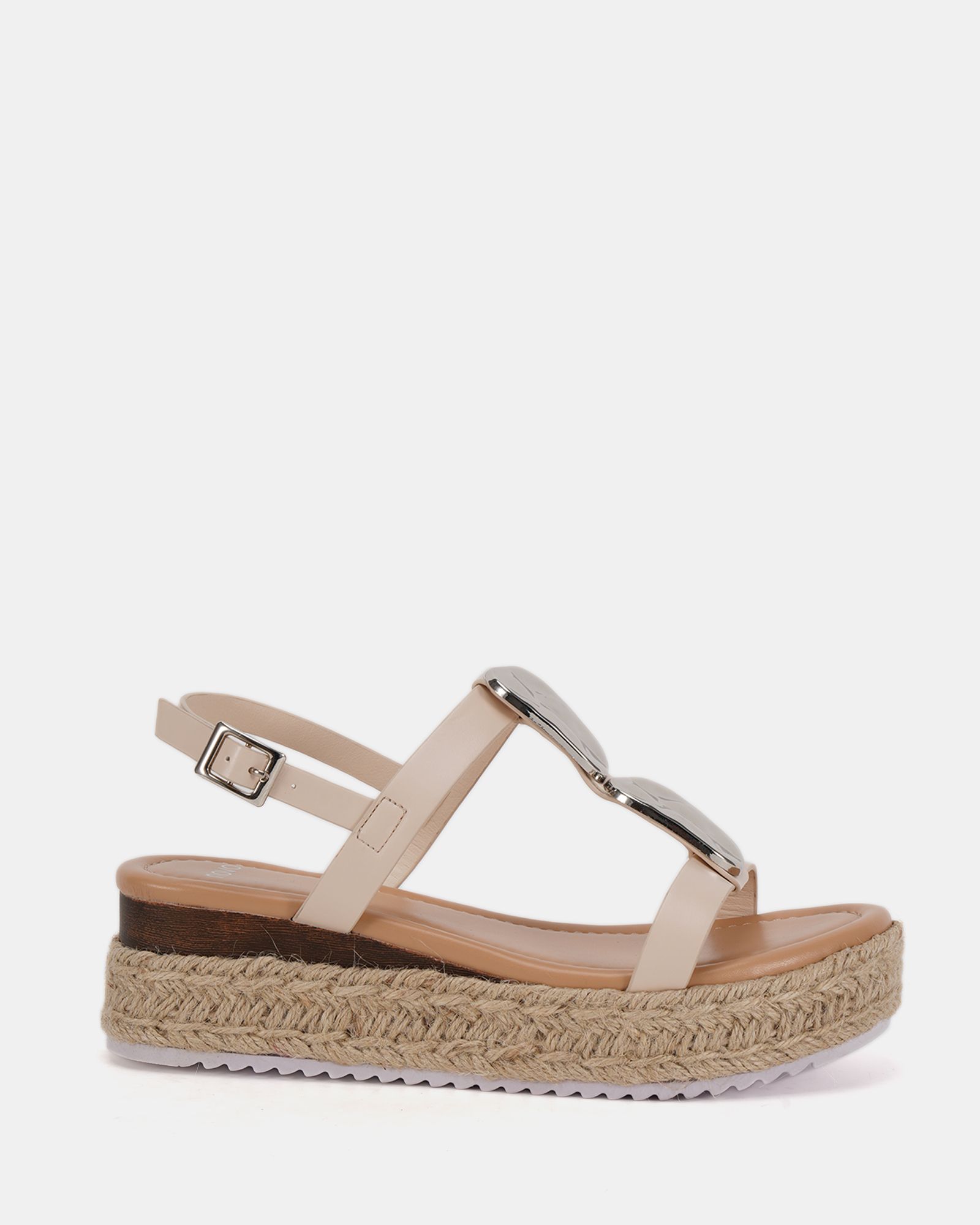 SASKIA Off White Hardware Detail Espadrille Flatform Sandal