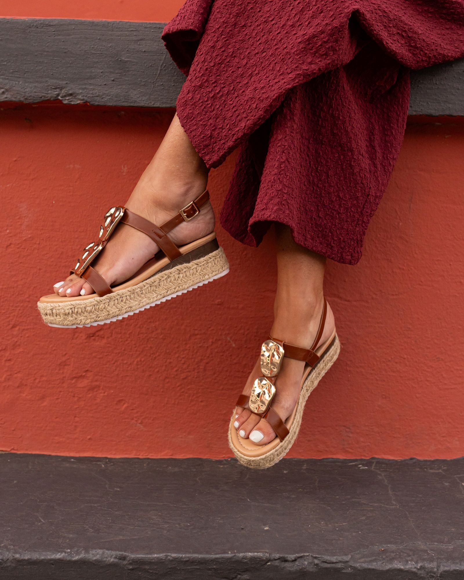 WIDE FIT SASKIA Tan Hardware Detail Espadrille Flatform Sanda