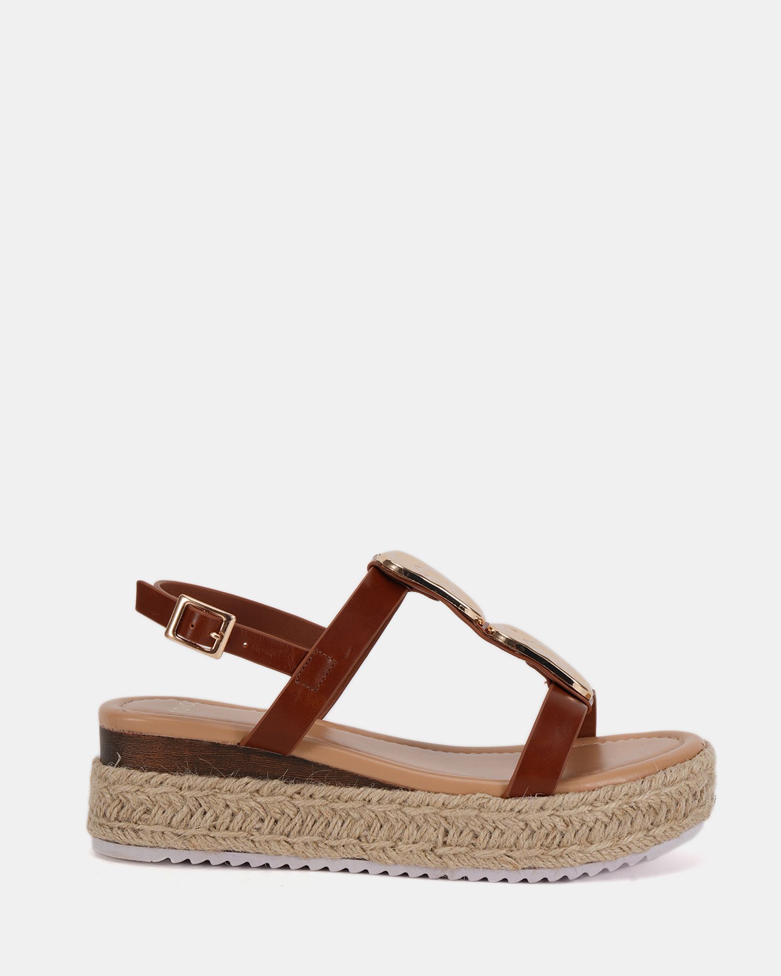 SASKIA Tan Hardware Detail Espadrille Flatform Sandal