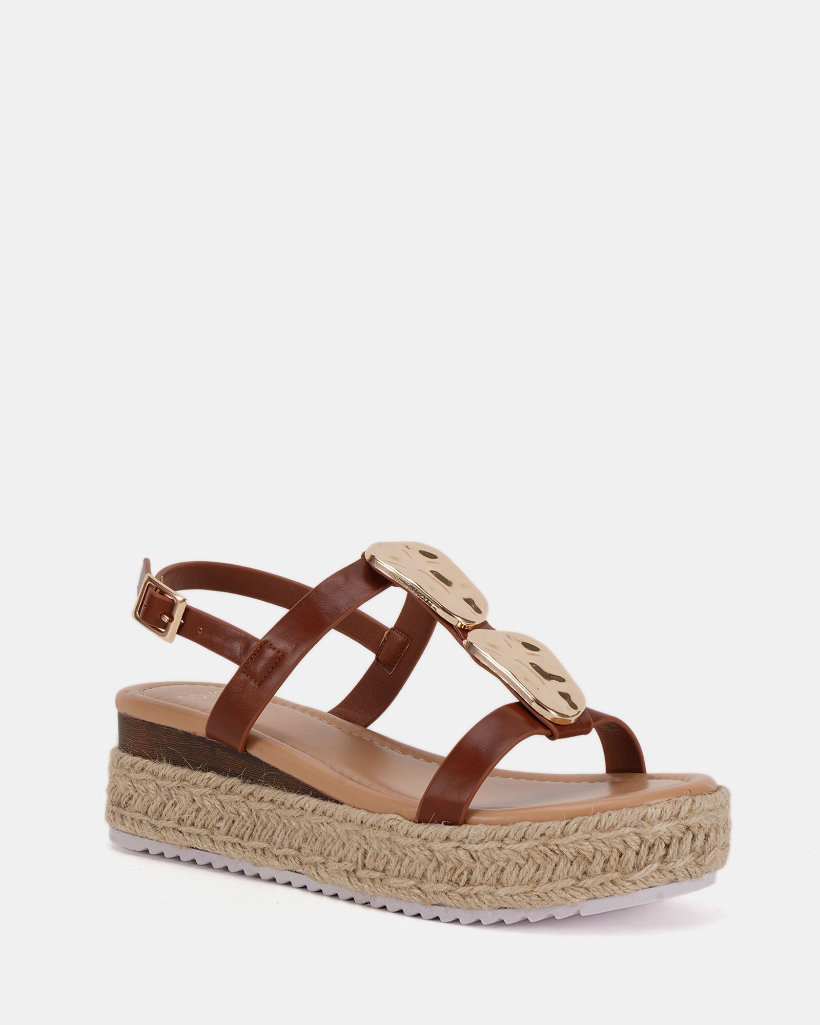 SASKIA Tan Hardware Detail Espadrille Flatform Sandal