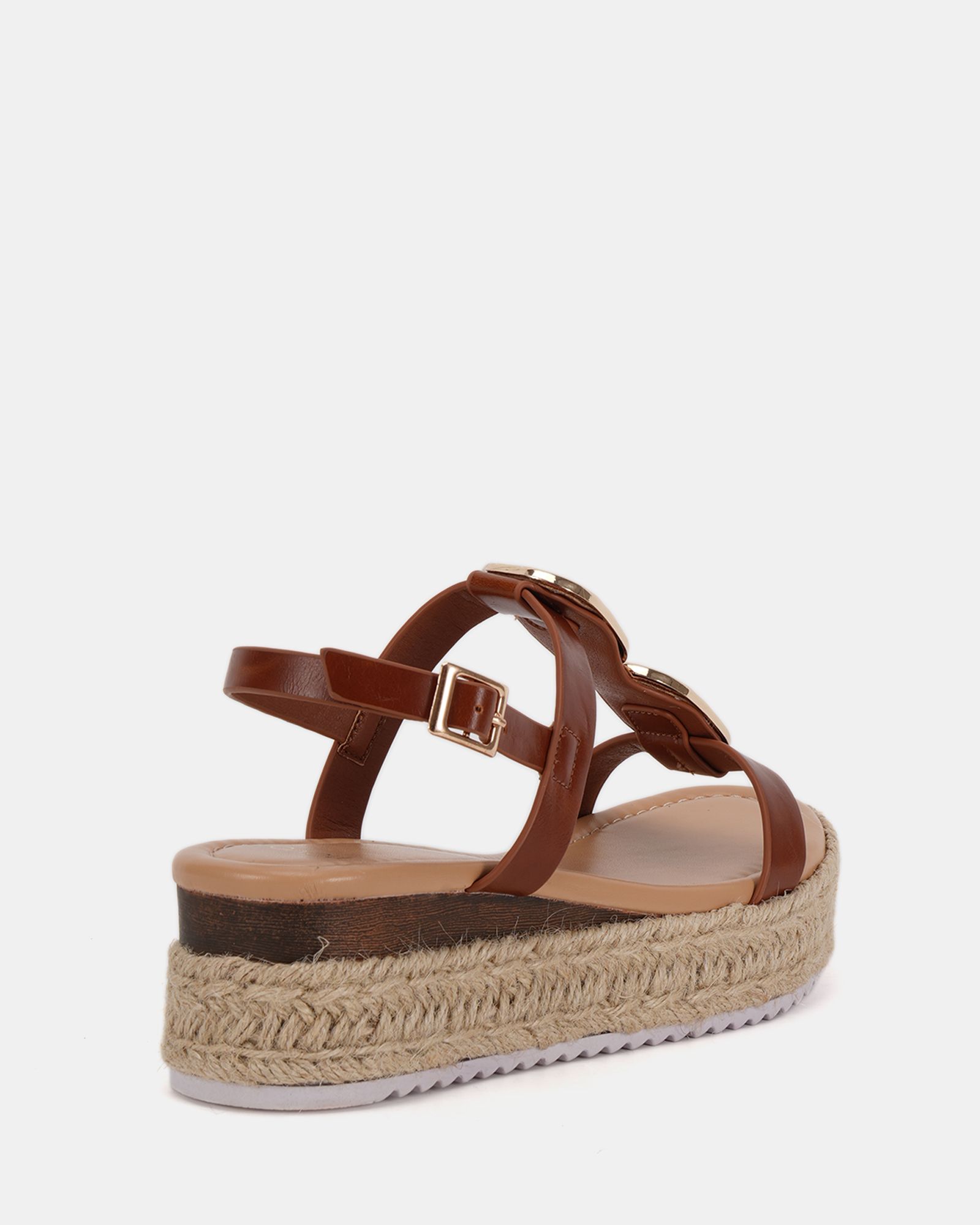 WIDE FIT SASKIA Tan Hardware Detail Espadrille Flatform Sanda