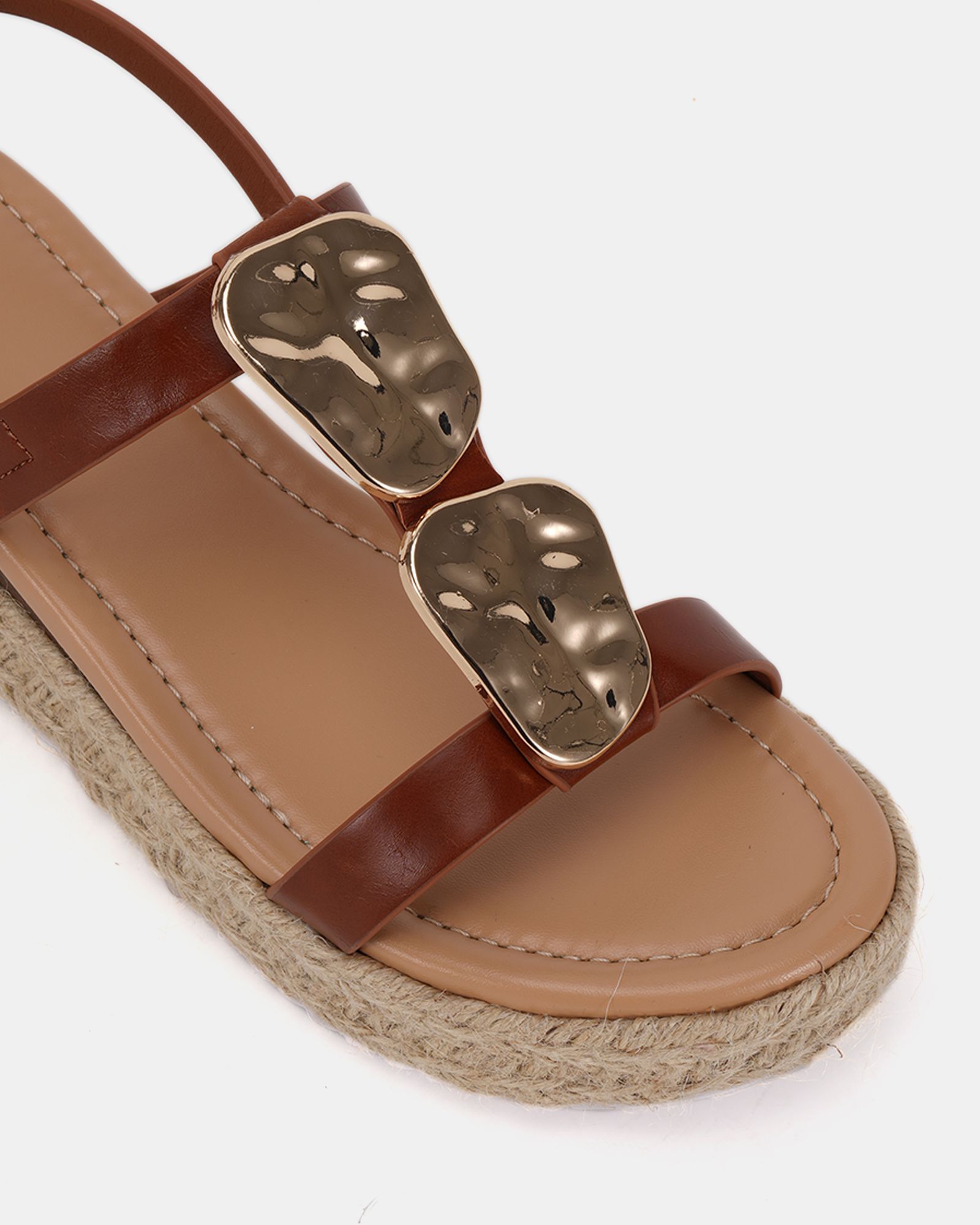 SASKIA Tan Hardware Detail Espadrille Flatform Sandal