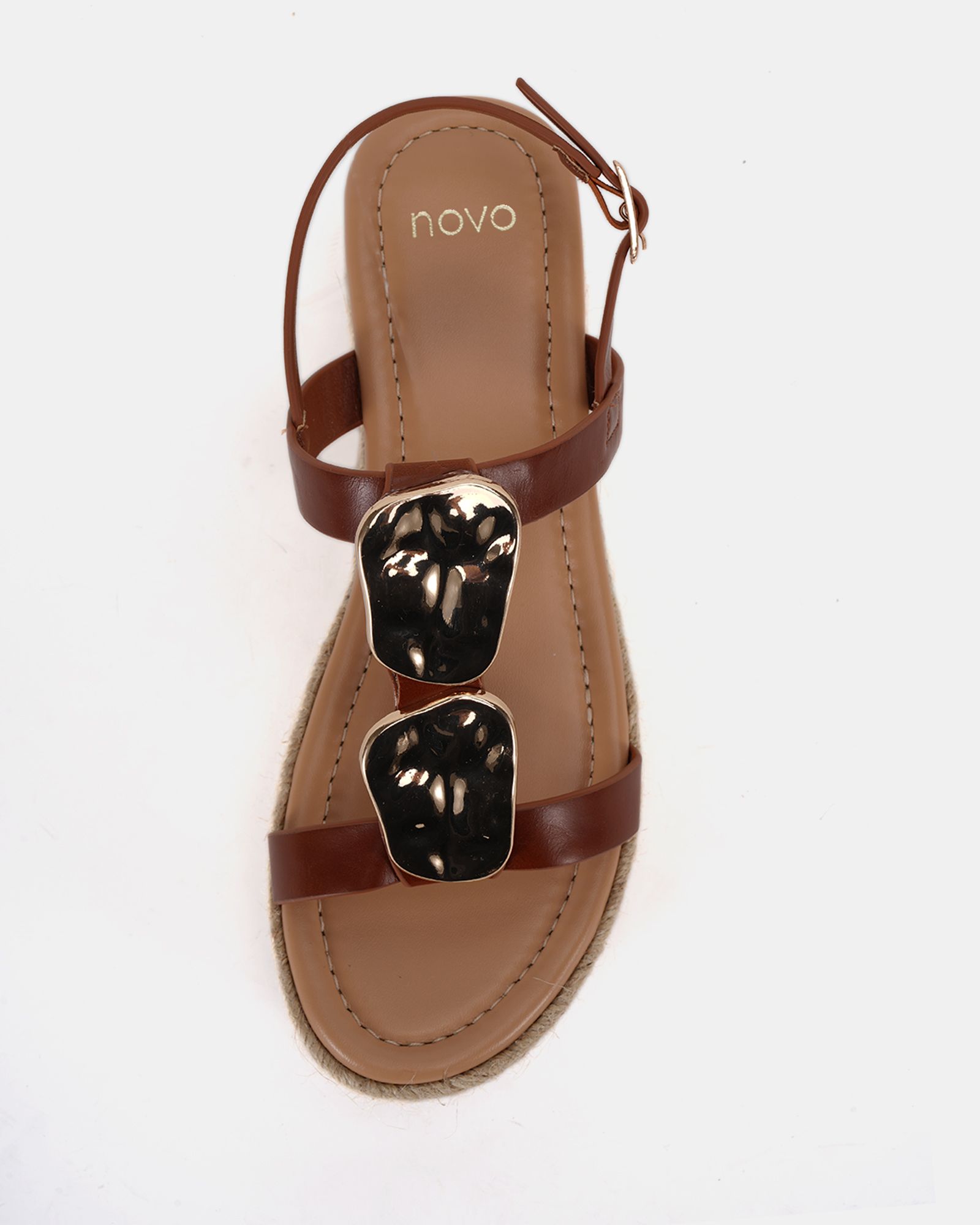 WIDE FIT SASKIA Tan Hardware Detail Espadrille Flatform Sanda