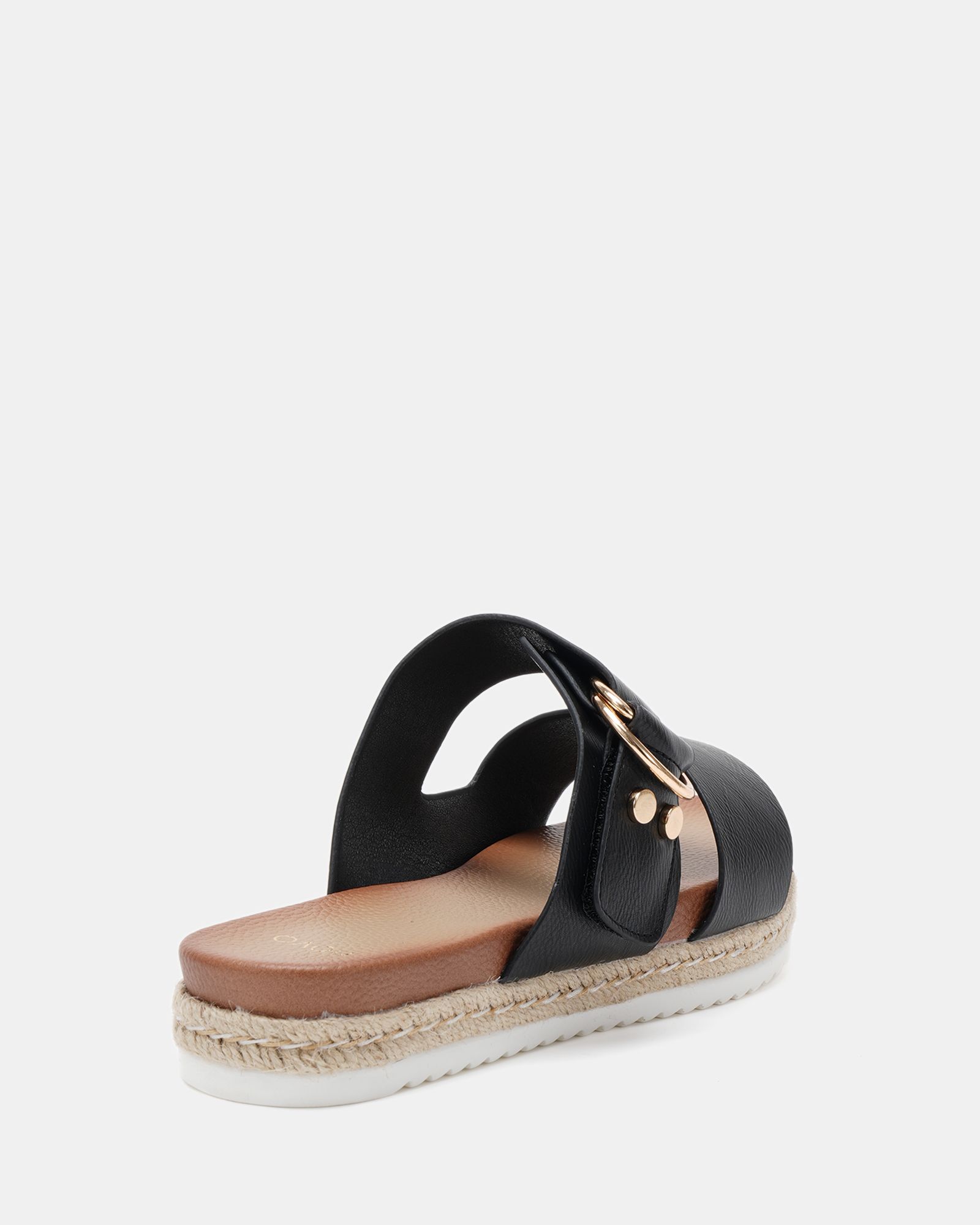 SEZZADIO Black  Double Strap Buckle Mule Espadrille Sandal