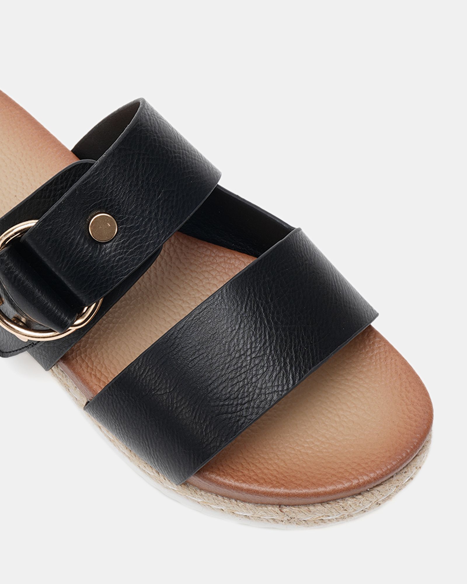 WIDE FIT SEZZADIO Black Double Strap Buckle Mule Espadrille S