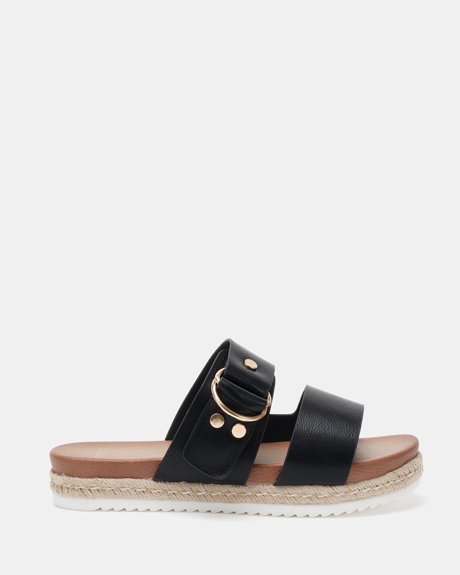 WIDE FIT SEZZADIO Black Double Strap Buckle Mule Espadrille S