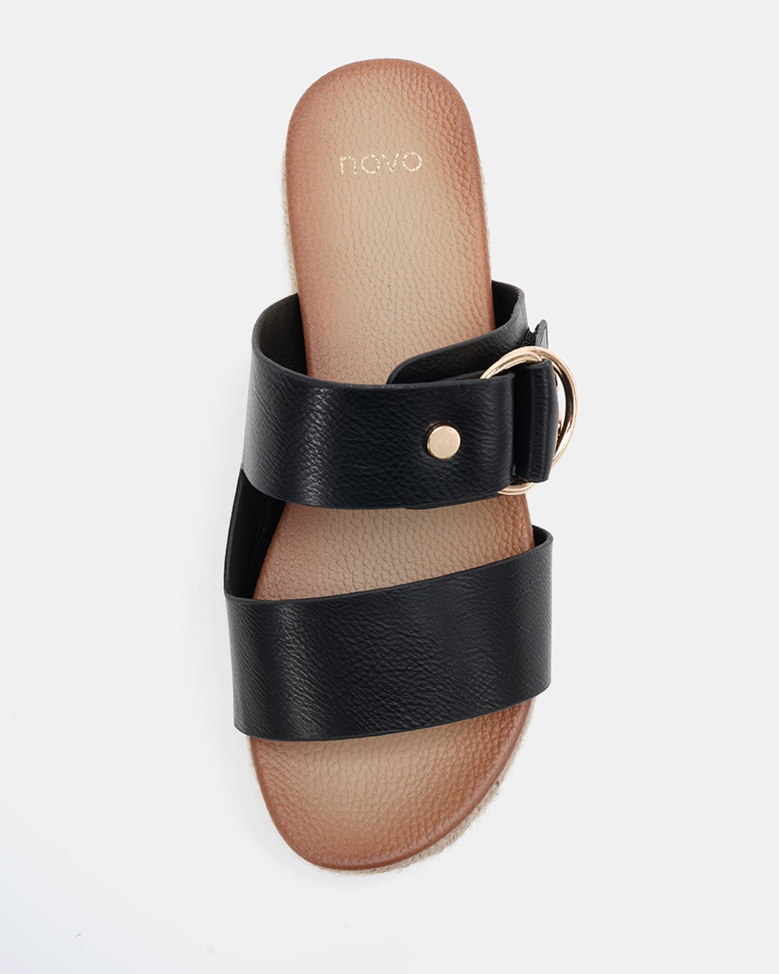 WIDE FIT SEZZADIO Black Double Strap Buckle Mule Espadrille S