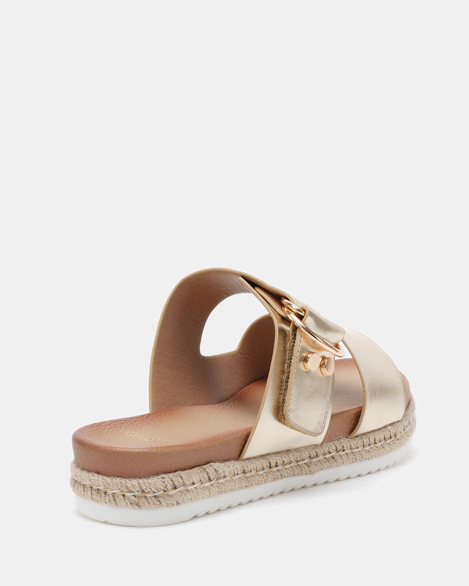 WIDE FIT SEZZADIO Gold Double Strap Buckle Mule Espadrille Sa