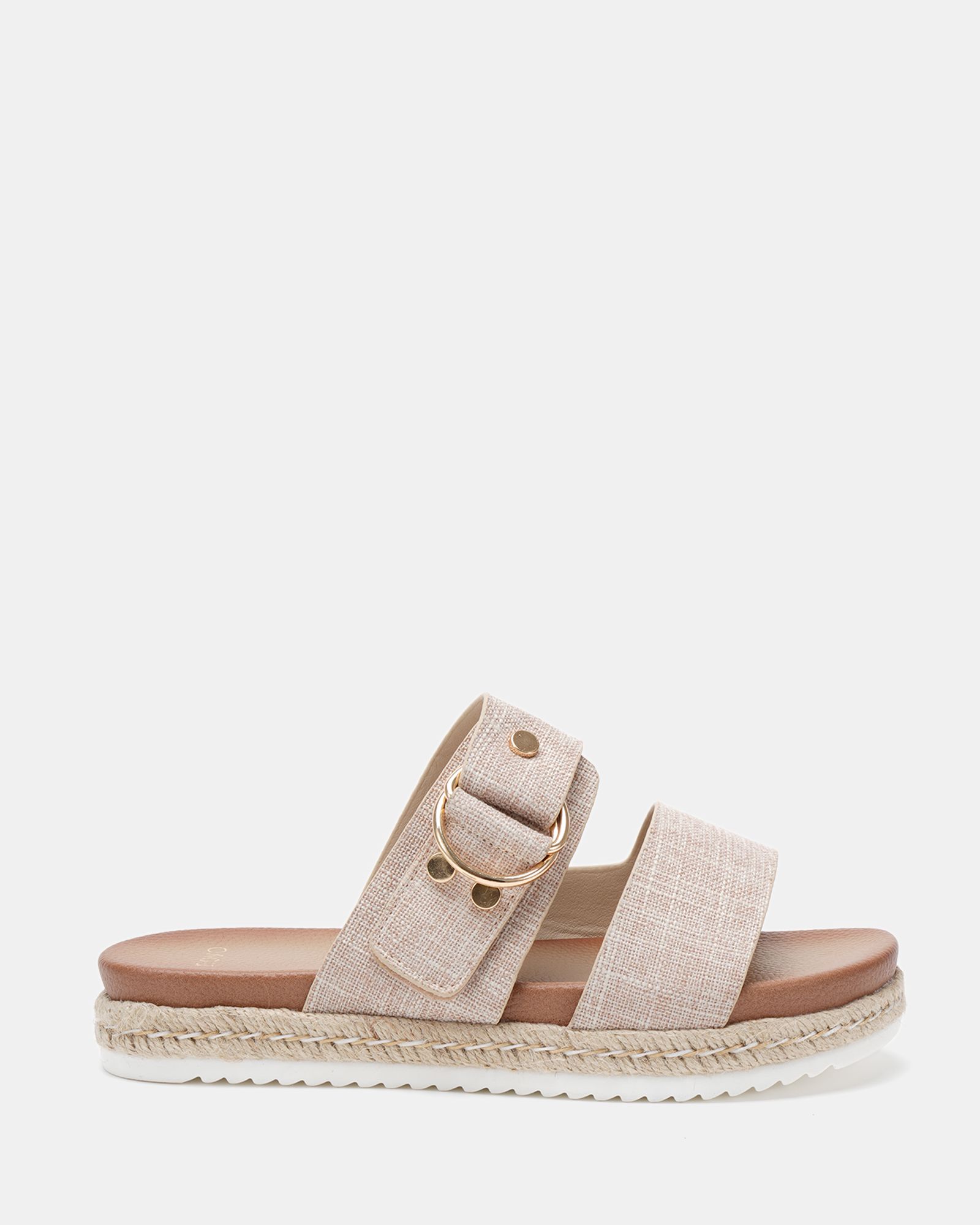 WIDE FIT SEZZADIO Linen Double Strap Buckle Mule Espadrille S