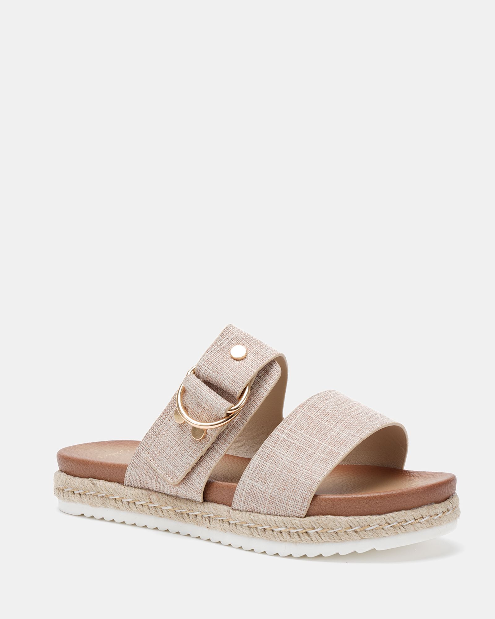 SEZZADIO Linen Double Strap Buckle Mule Espadrille Sandal