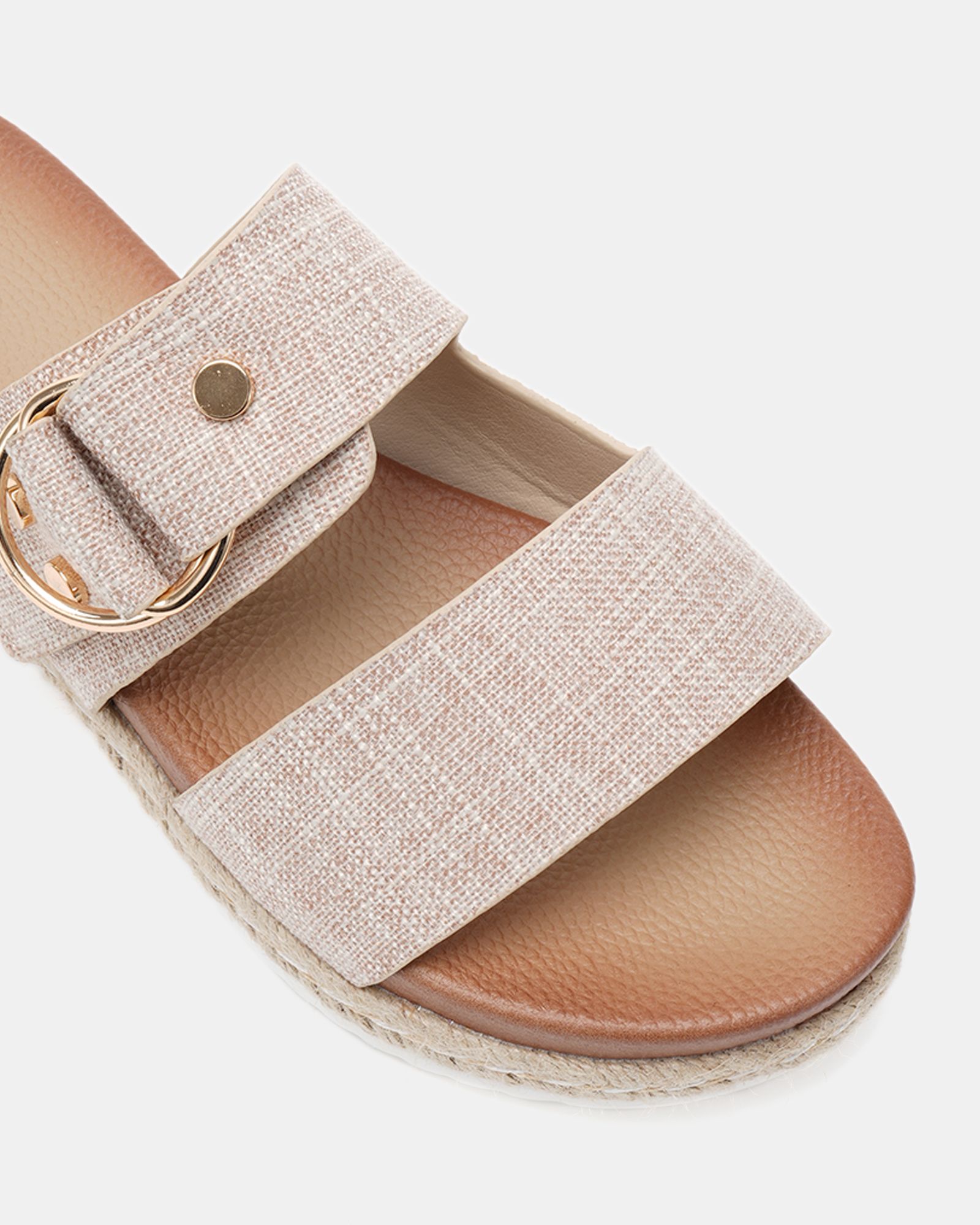 SEZZADIO Linen Double Strap Buckle Mule Espadrille Sandal
