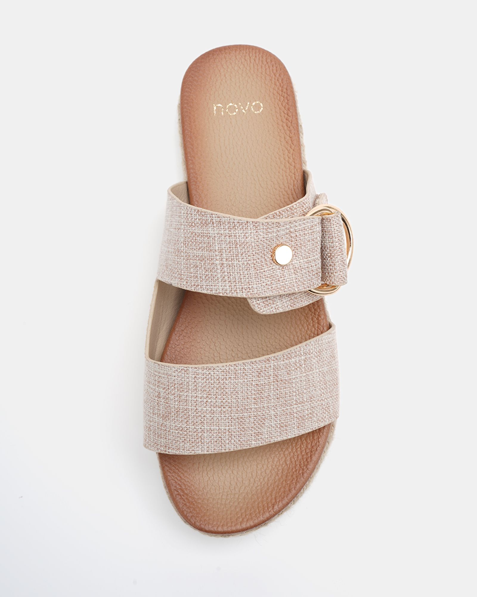 WIDE FIT SEZZADIO Linen Double Strap Buckle Mule Espadrille S