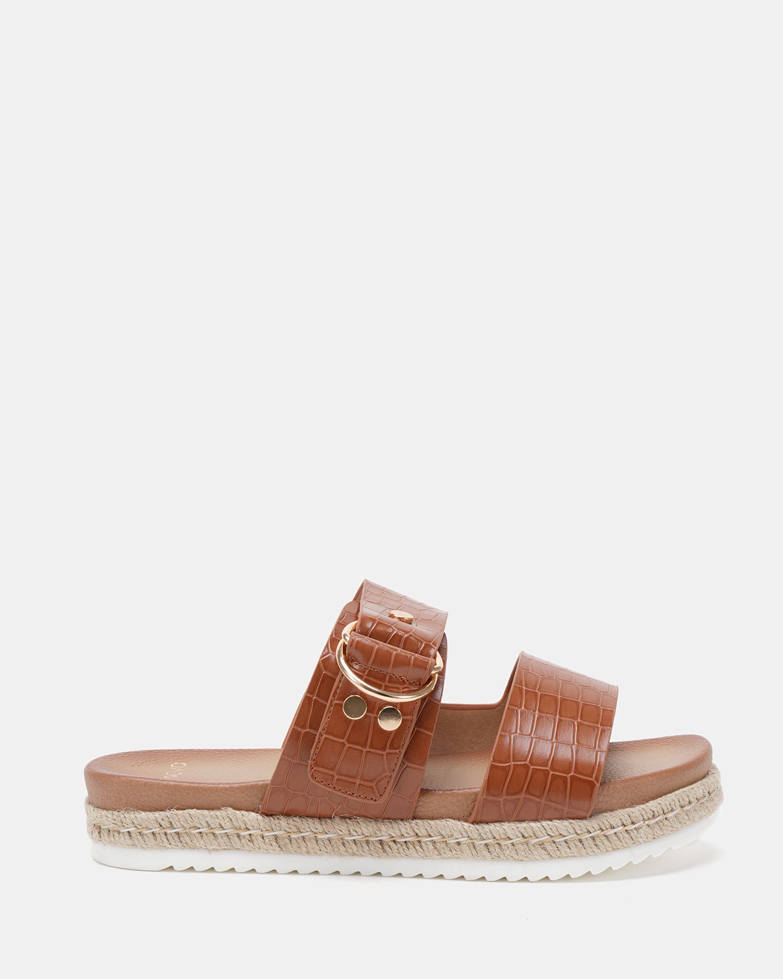 WIDE FIT SEZZADIO Tan Double Strap Buckle Mule Espadrille San
