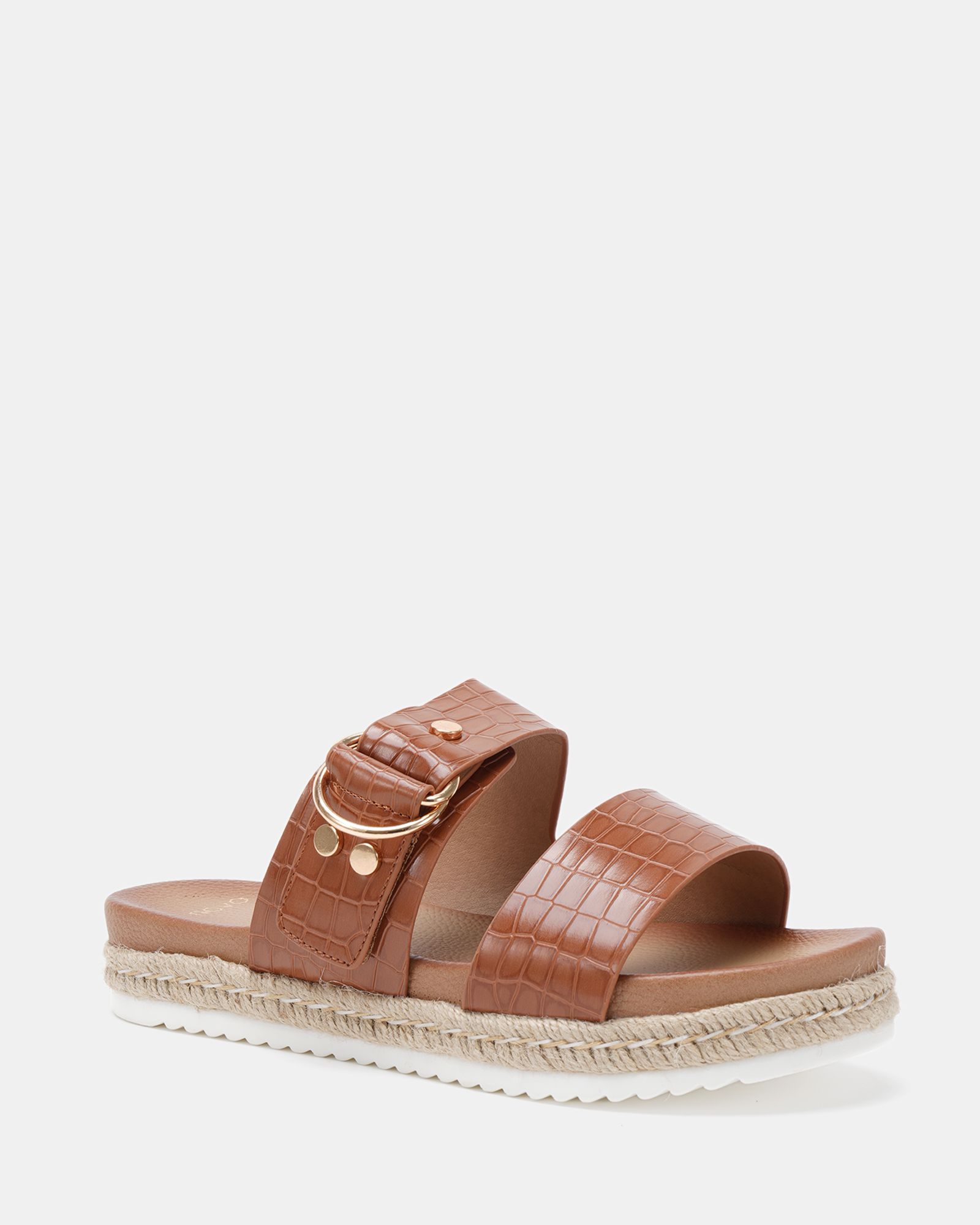 WIDE FIT SEZZADIO Tan Double Strap Buckle Mule Espadrille San