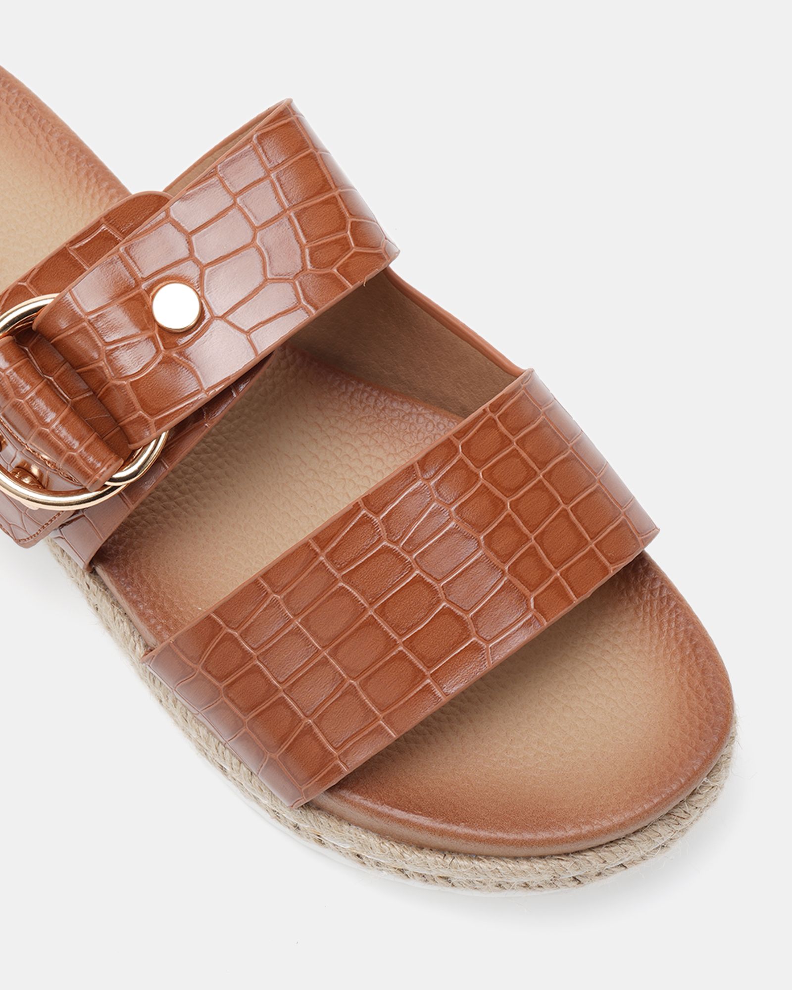 WIDE FIT SEZZADIO Tan Double Strap Buckle Mule Espadrille San