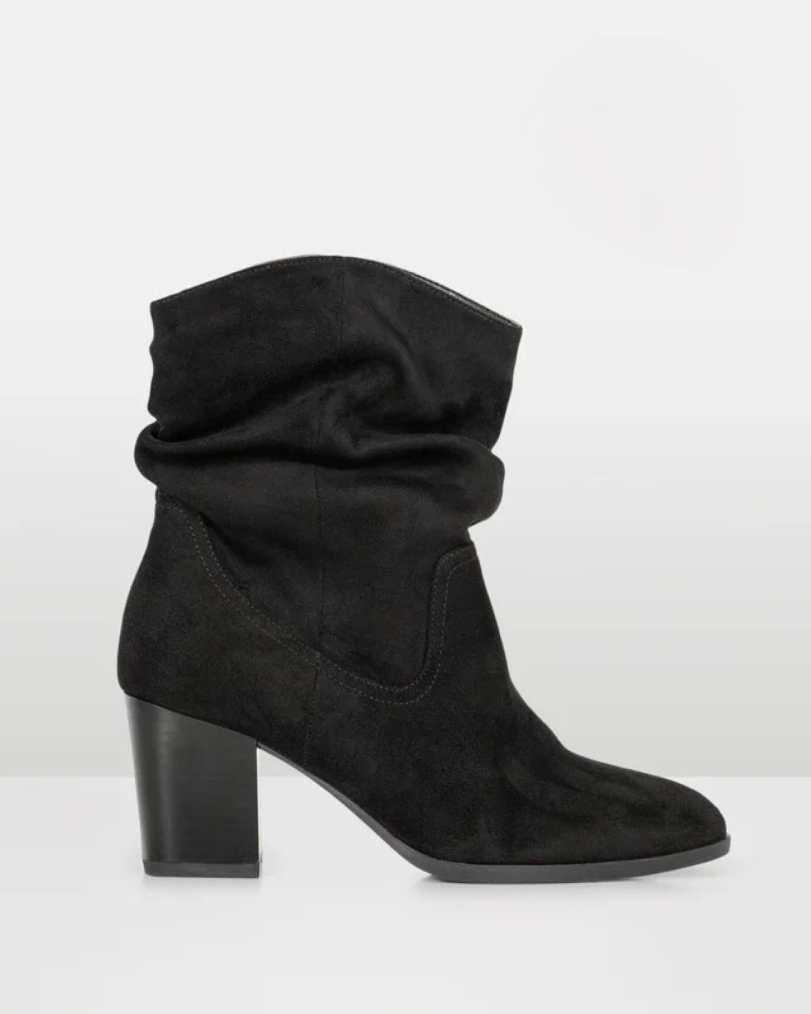 Wide Fit Sheryl Black Slouch Block Heel Boot