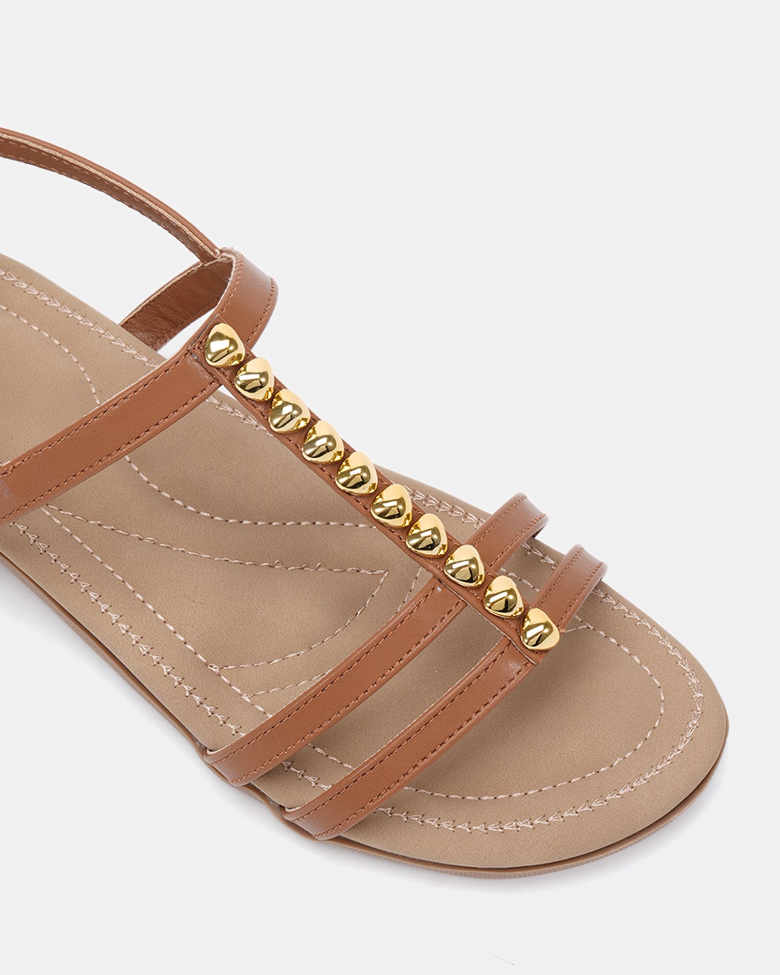 WIDE FIT TILLY Tan Embellished Padded Sandal