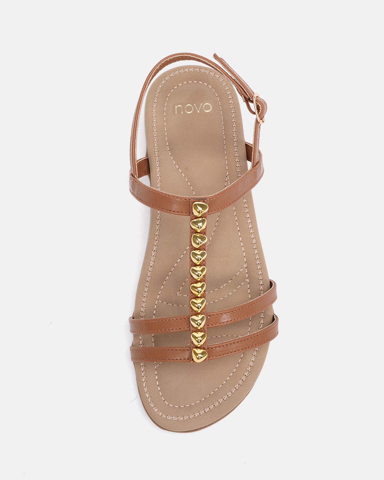 WIDE FIT TILLY Tan Embellished Padded Sandal