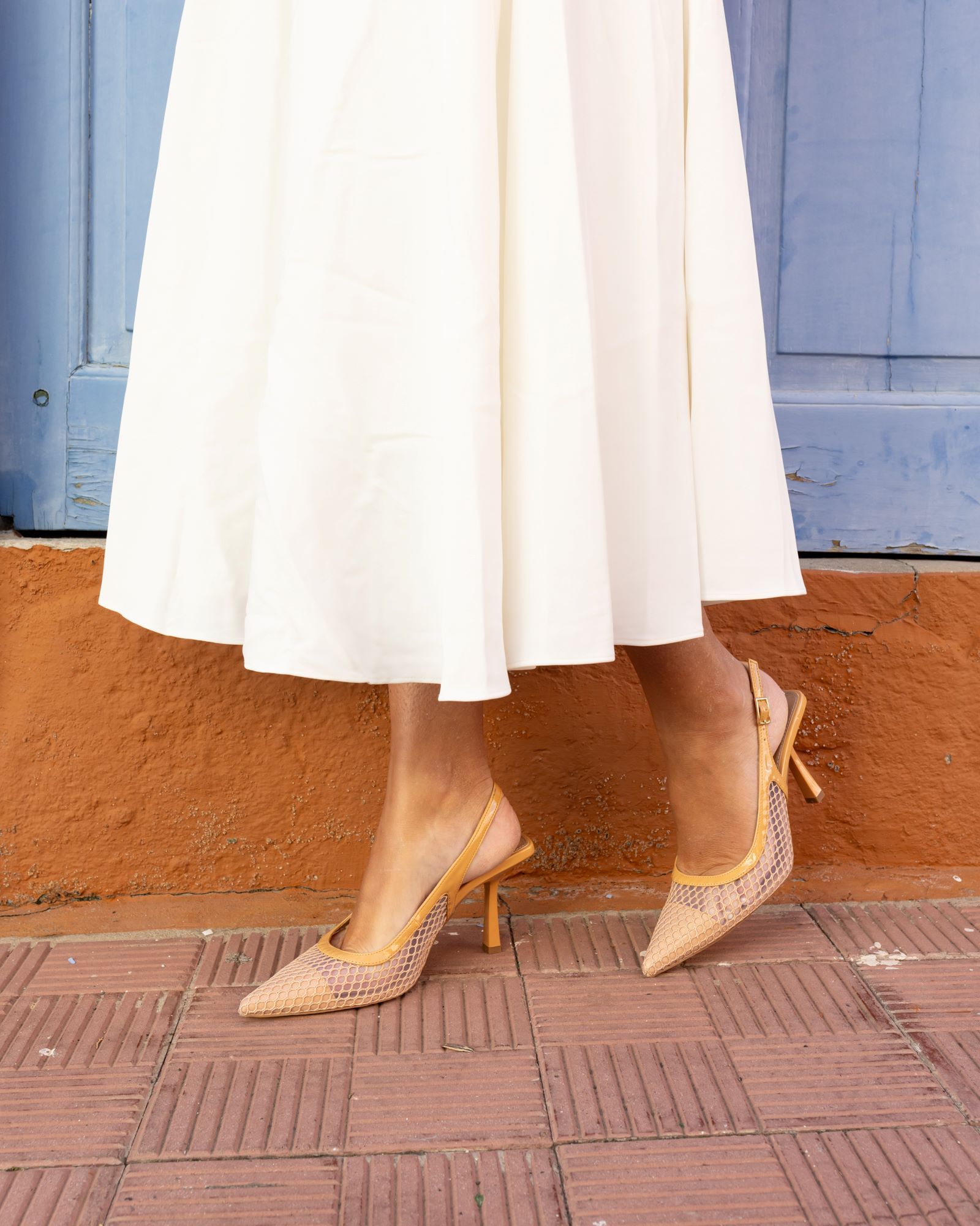 Wide Fit ILONA Nude Mesh Point Slingback Court