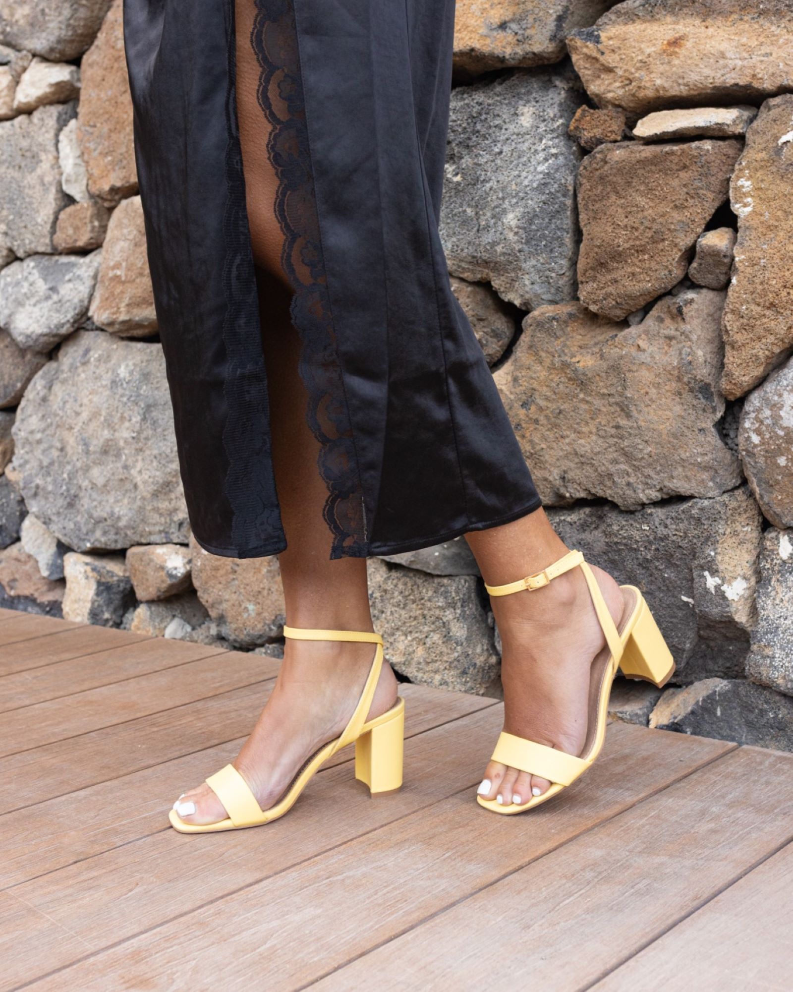 Wide Fit MARTINEZ Lemon Block Heel Sandal