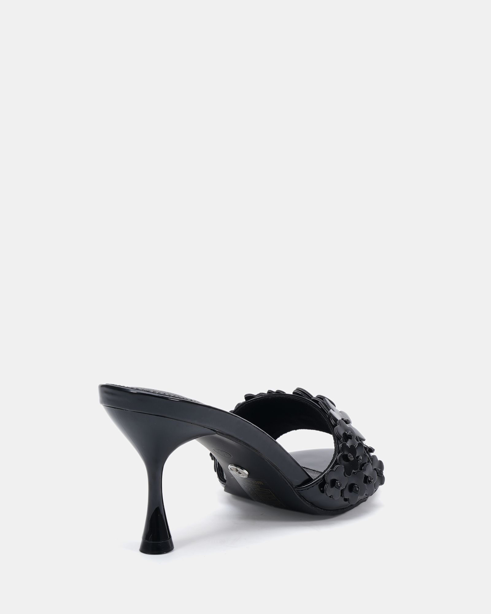 YEARNING Black Flower Detail Heeled Mule Sandal
