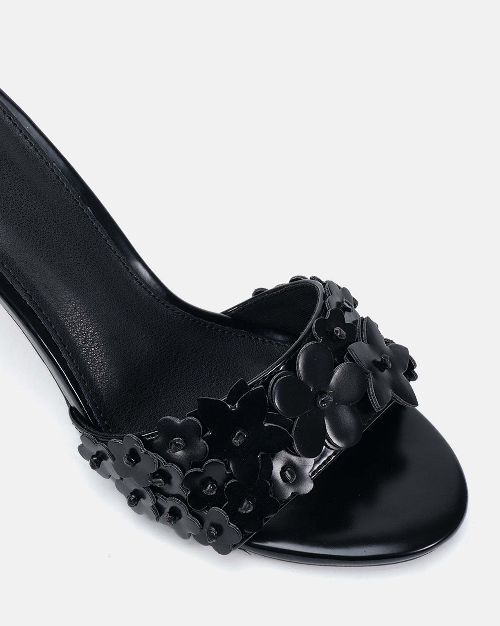 YEARNING Black Flower Detail Heeled Mule Sandal