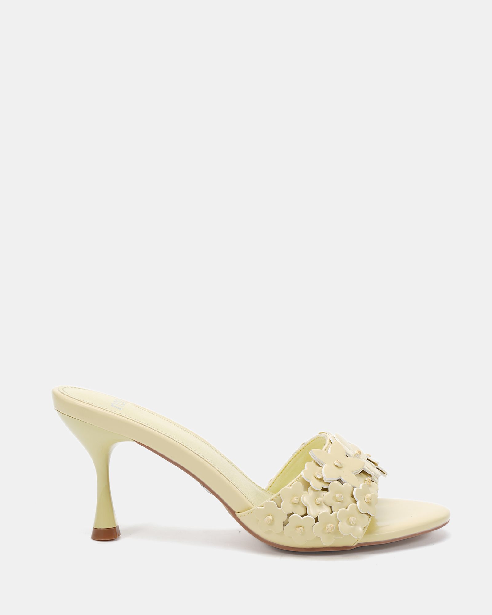 YEARNING Yellow Flower Detail Heeled Mule Sandal