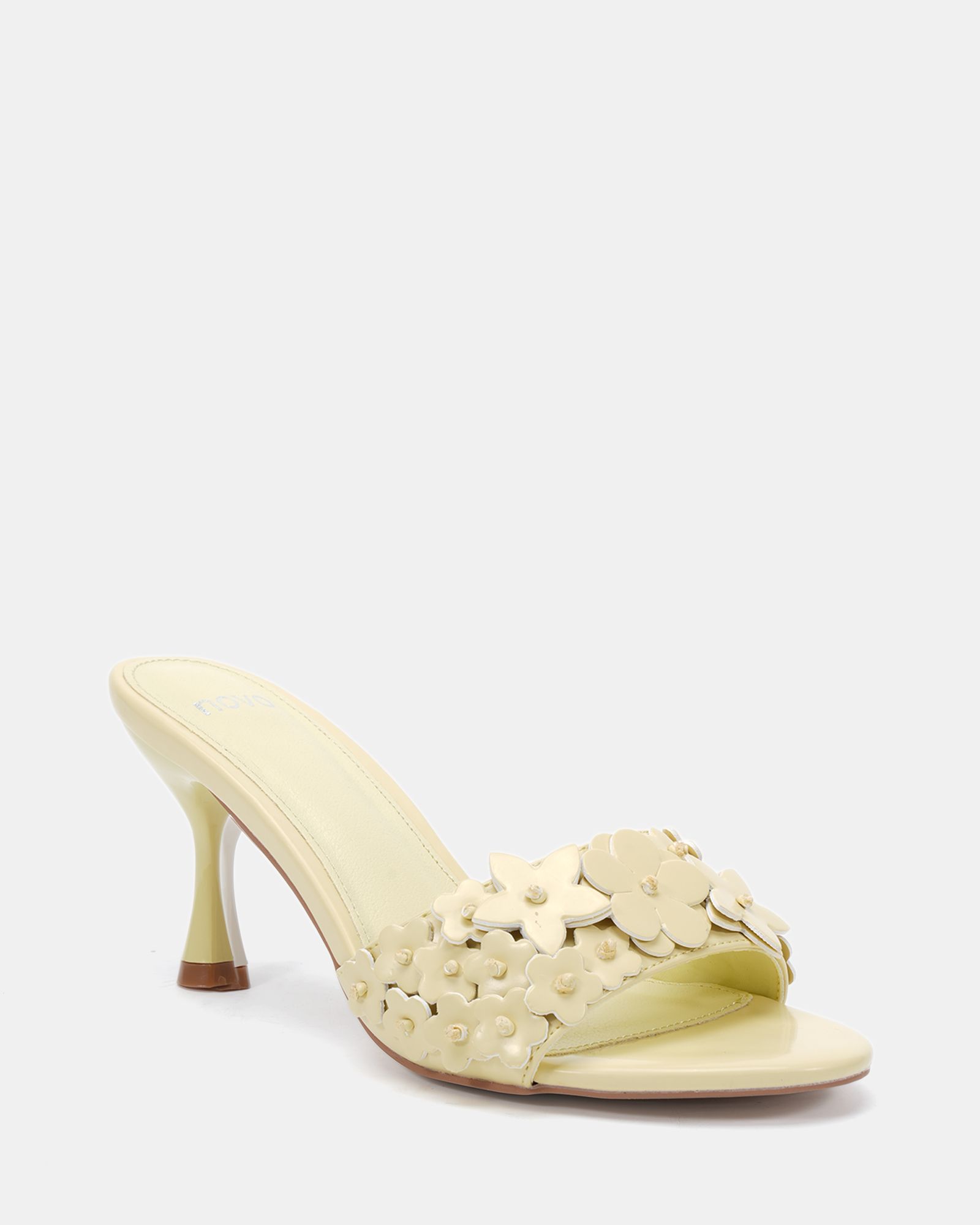 YEARNING Yellow Flower Detail Heeled Mule Sandal