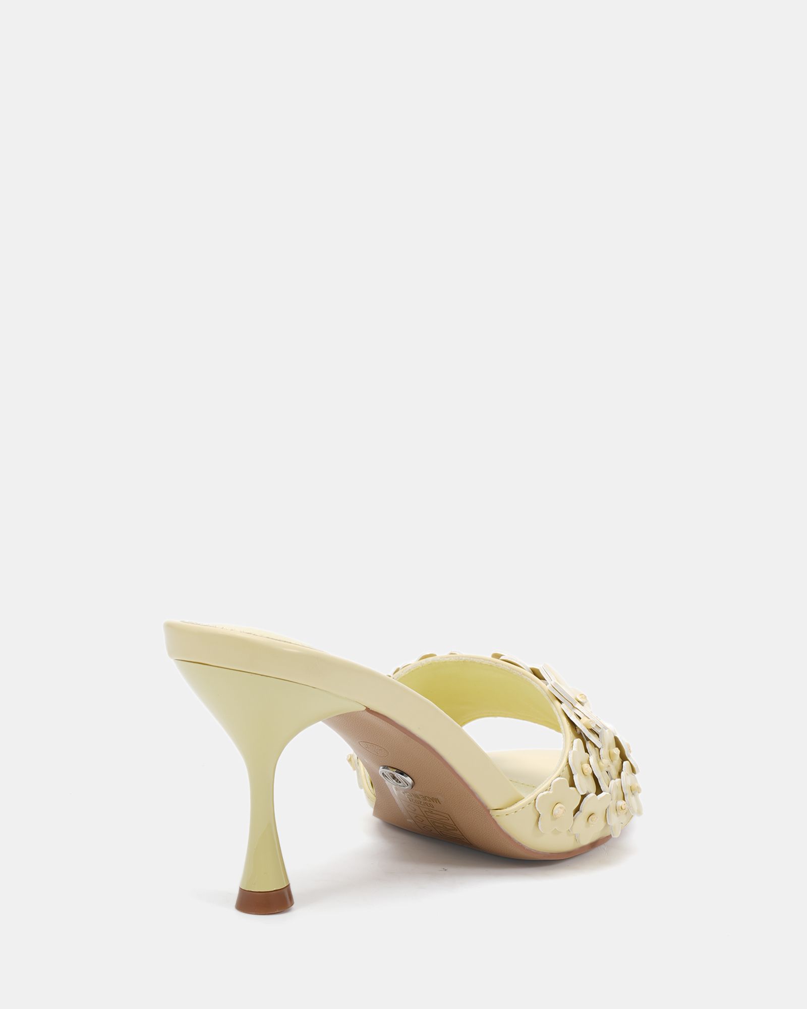 YEARNING Yellow Flower Detail Heeled Mule Sandal