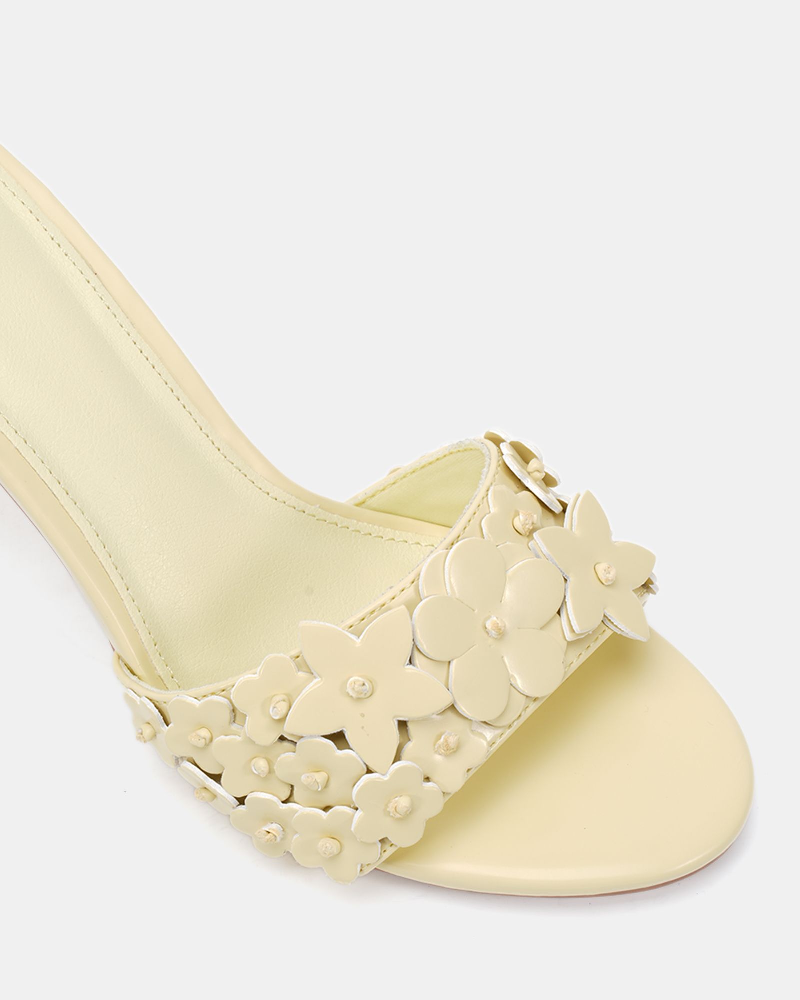 YEARNING Yellow Flower Detail Heeled Mule Sandal