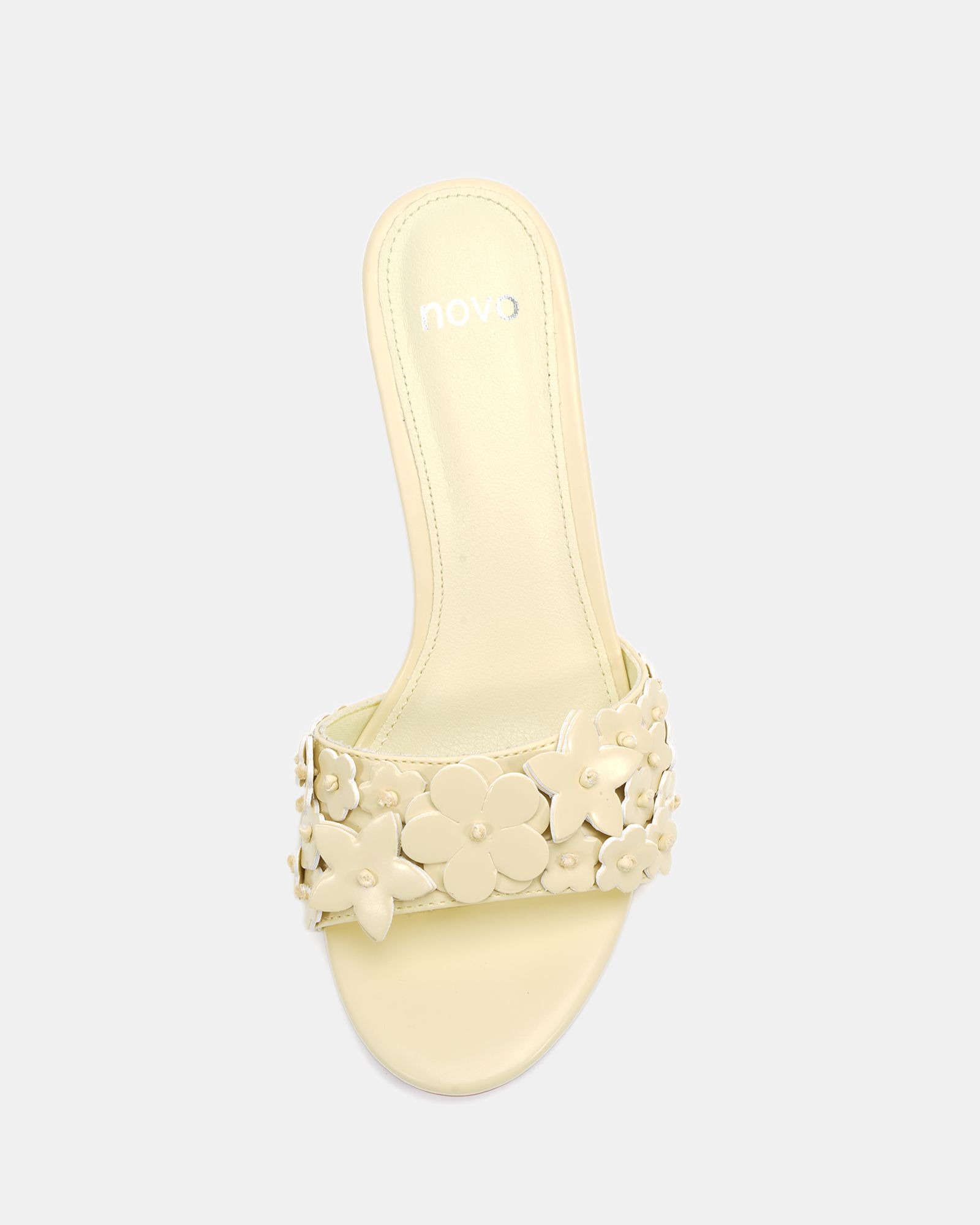 YEARNING Yellow Flower Detail Heeled Mule Sandal