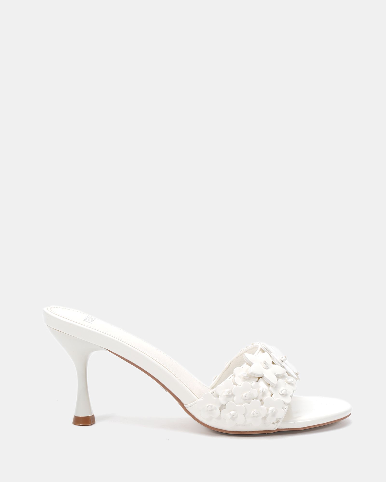 YEARNING White Flower Detail Heeled Mule Sandal