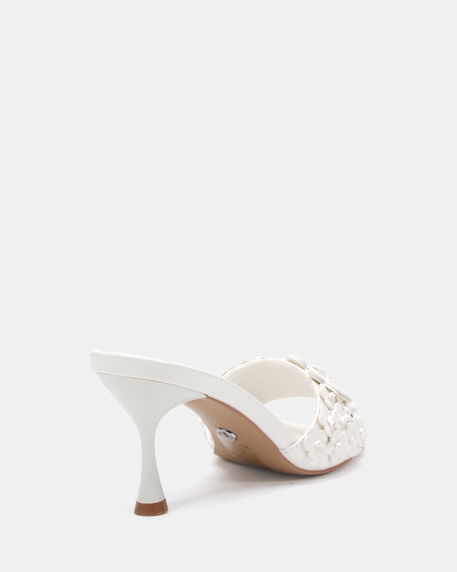 YEARNING White Flower Detail Heeled Mule Sandal