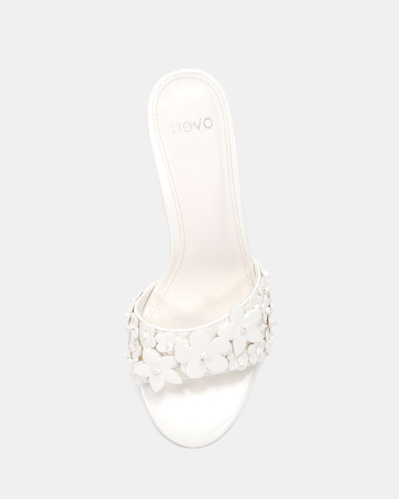 YEARNING White Flower Detail Heeled Mule Sandal