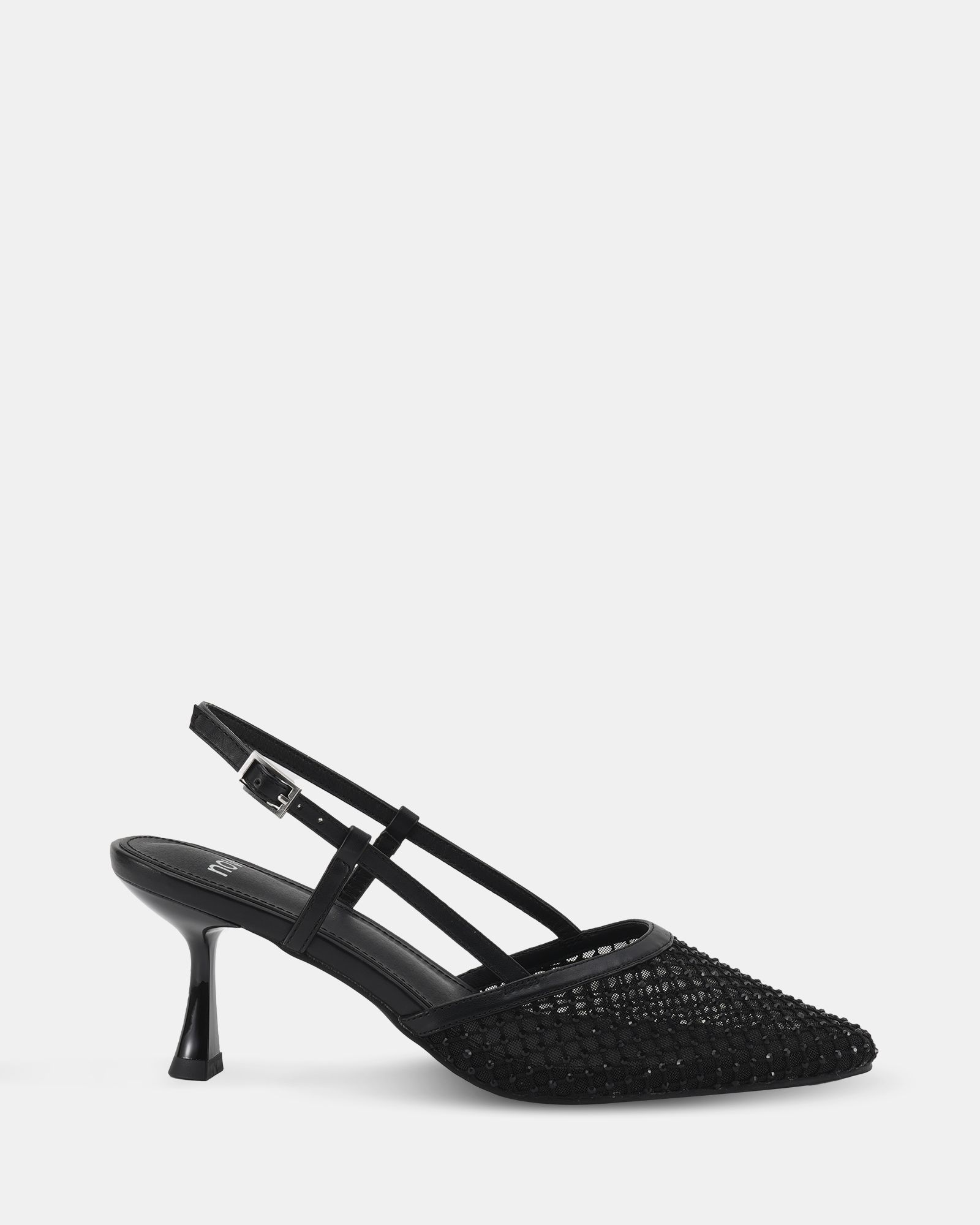 Zaidan Black Mesh Embellished Slingback Court