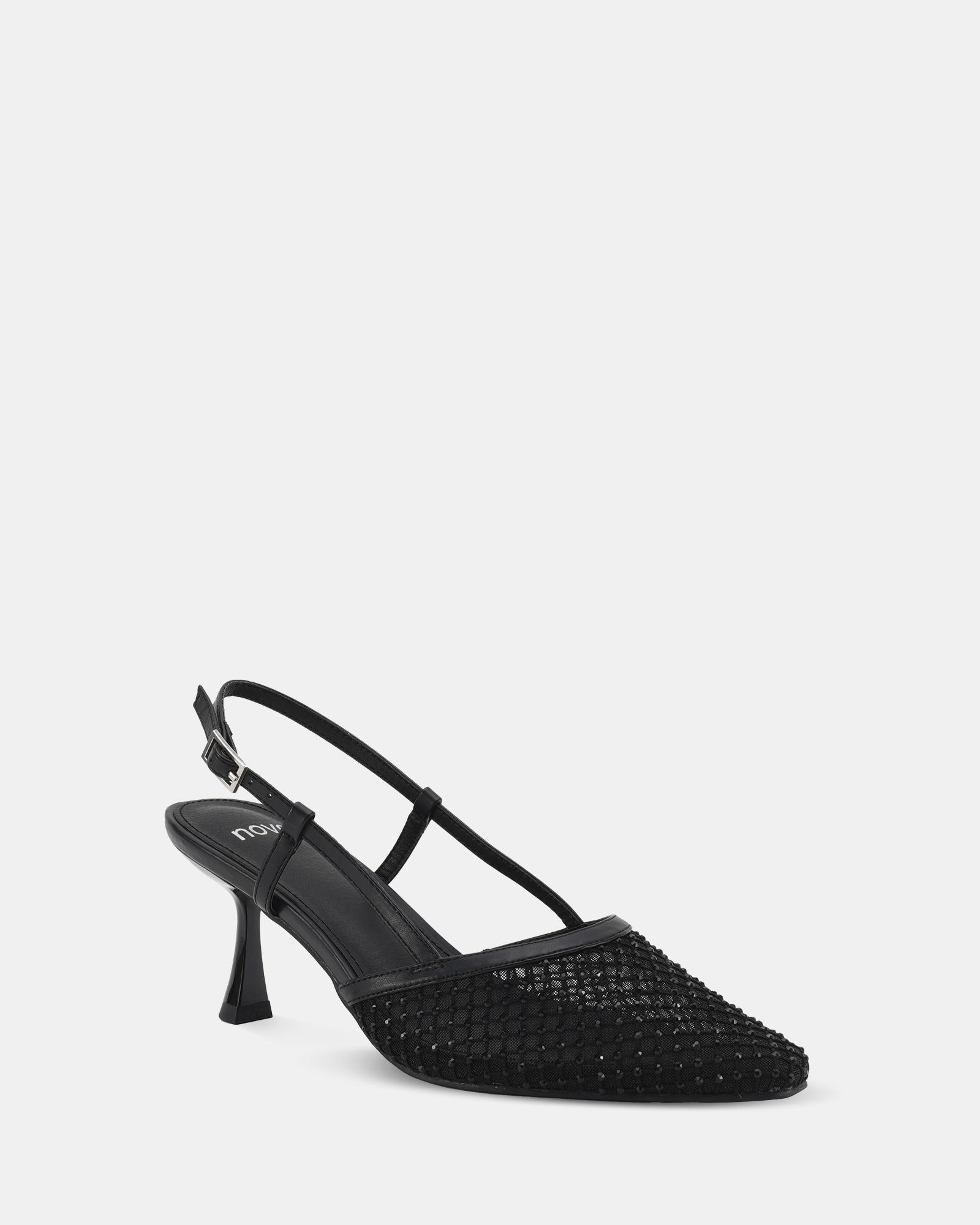 Zaidan Black Mesh Embellished Slingback Court