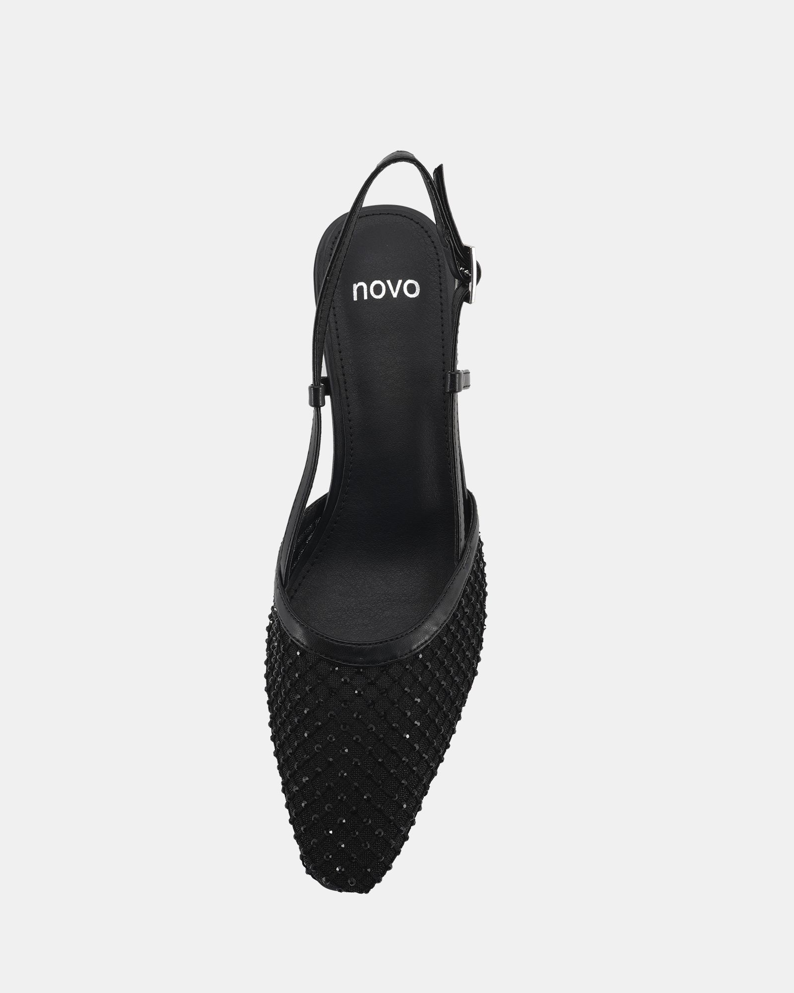 Zaidan Black Mesh Embellished Slingback Court