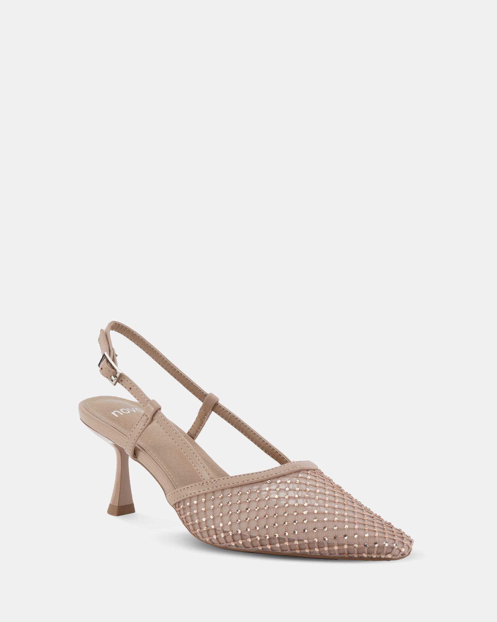 Zaidan Nude Mesh Embellished Slingback Court