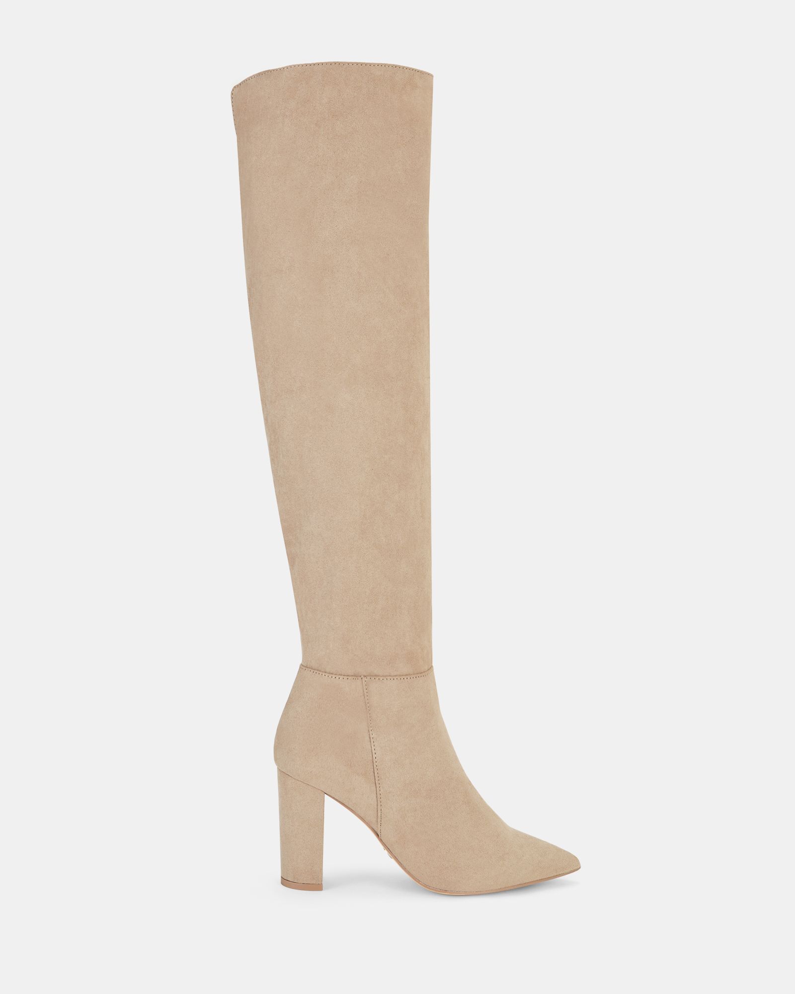 Oakleigh Taupe Point Toe High Block Heel Over The Knee Boot