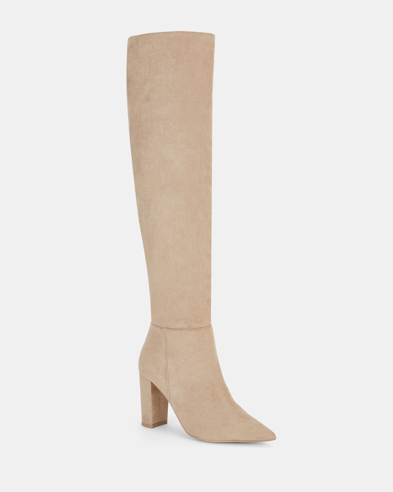 Oakleigh Taupe Point Toe High Block Heel Over The Knee Boot